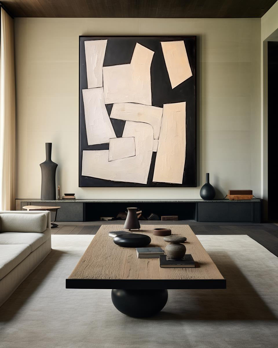 Contemporary Black and White Abstract Oil Painting for Modern Home Decor
