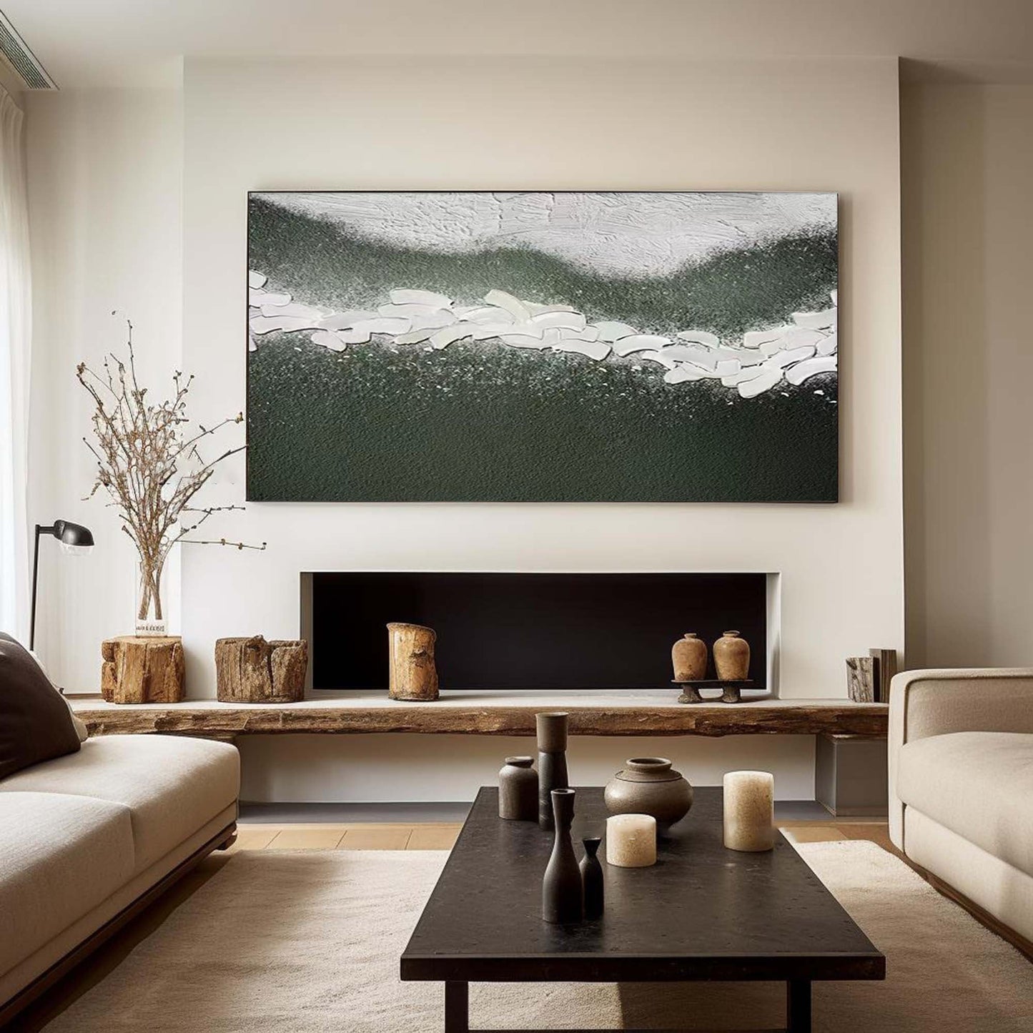 Aqua Serenity: Modern Blue and Green Abstract Oil Painting for Home Decor