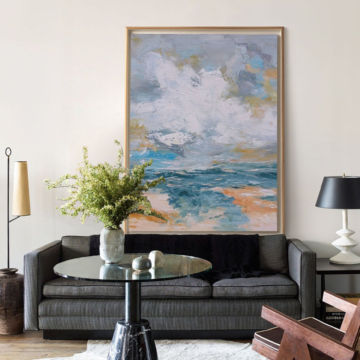 Vibrant Impressionist Seascape Oil Painting – Coastal Waves and Cloudy Skies