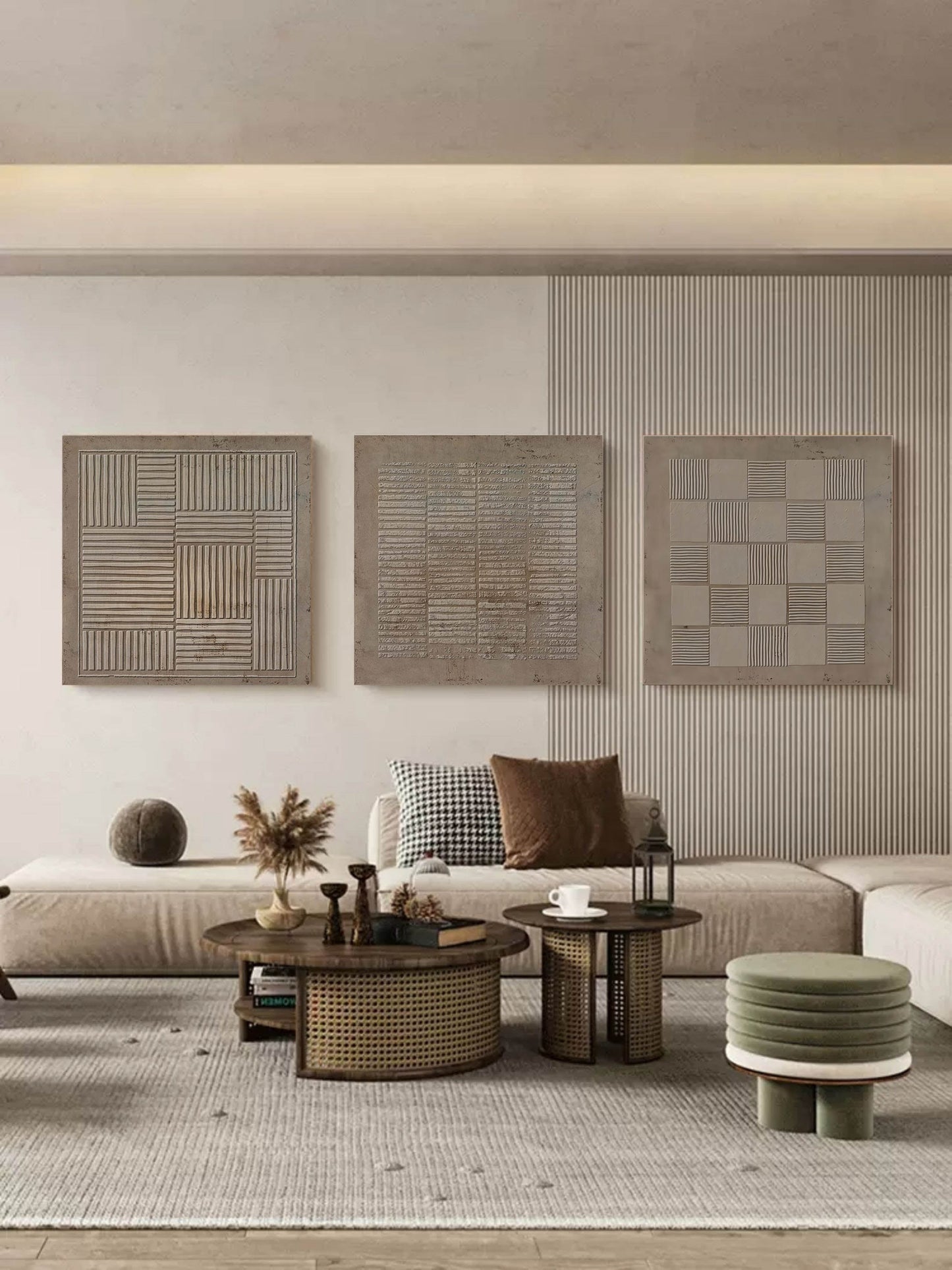Contemporary Abstract Oil Painting Trio for Modern Home Decor