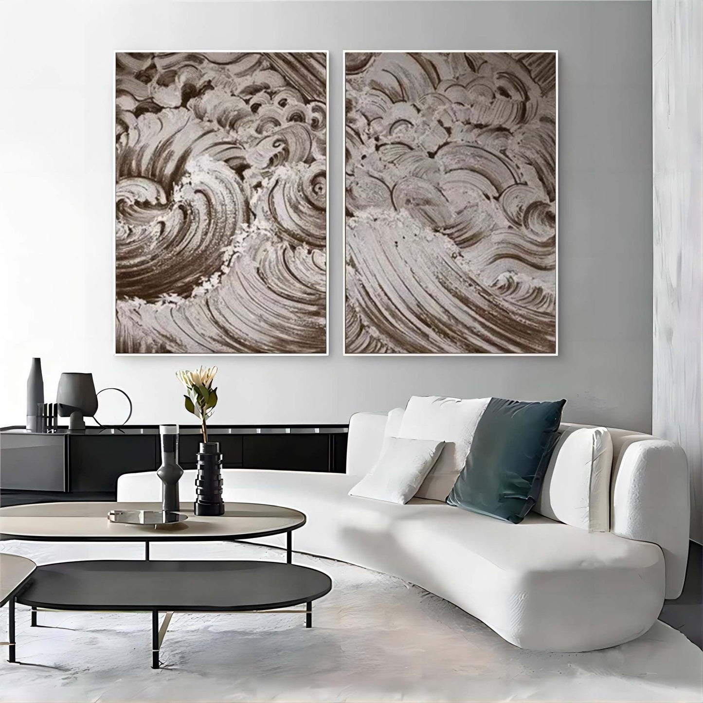 Dynamic Abstract Wave Oil Painting Duo for Modern Home Decor