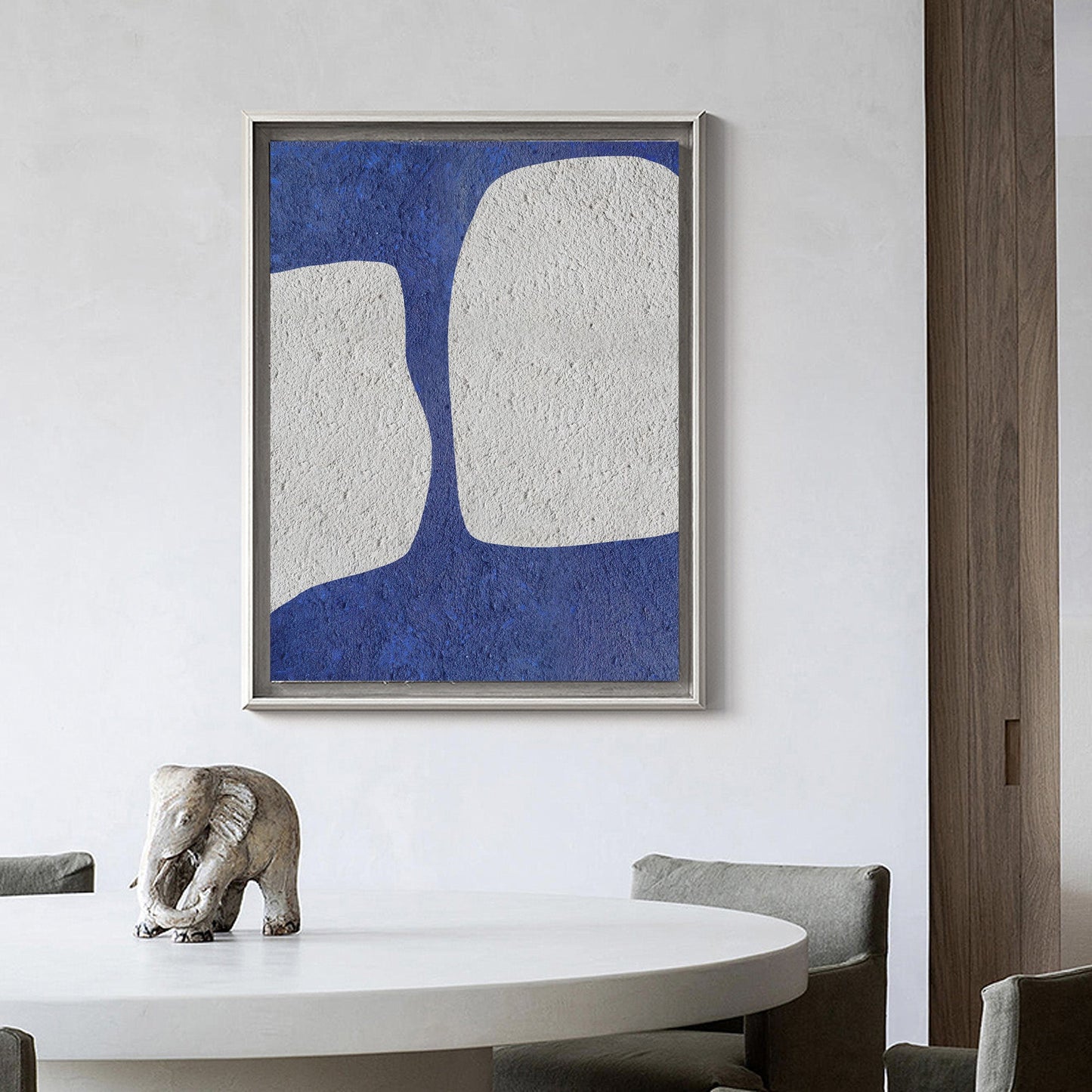 Elegant Blue and White Abstract Minimalist Oil Painting for Modern Decor