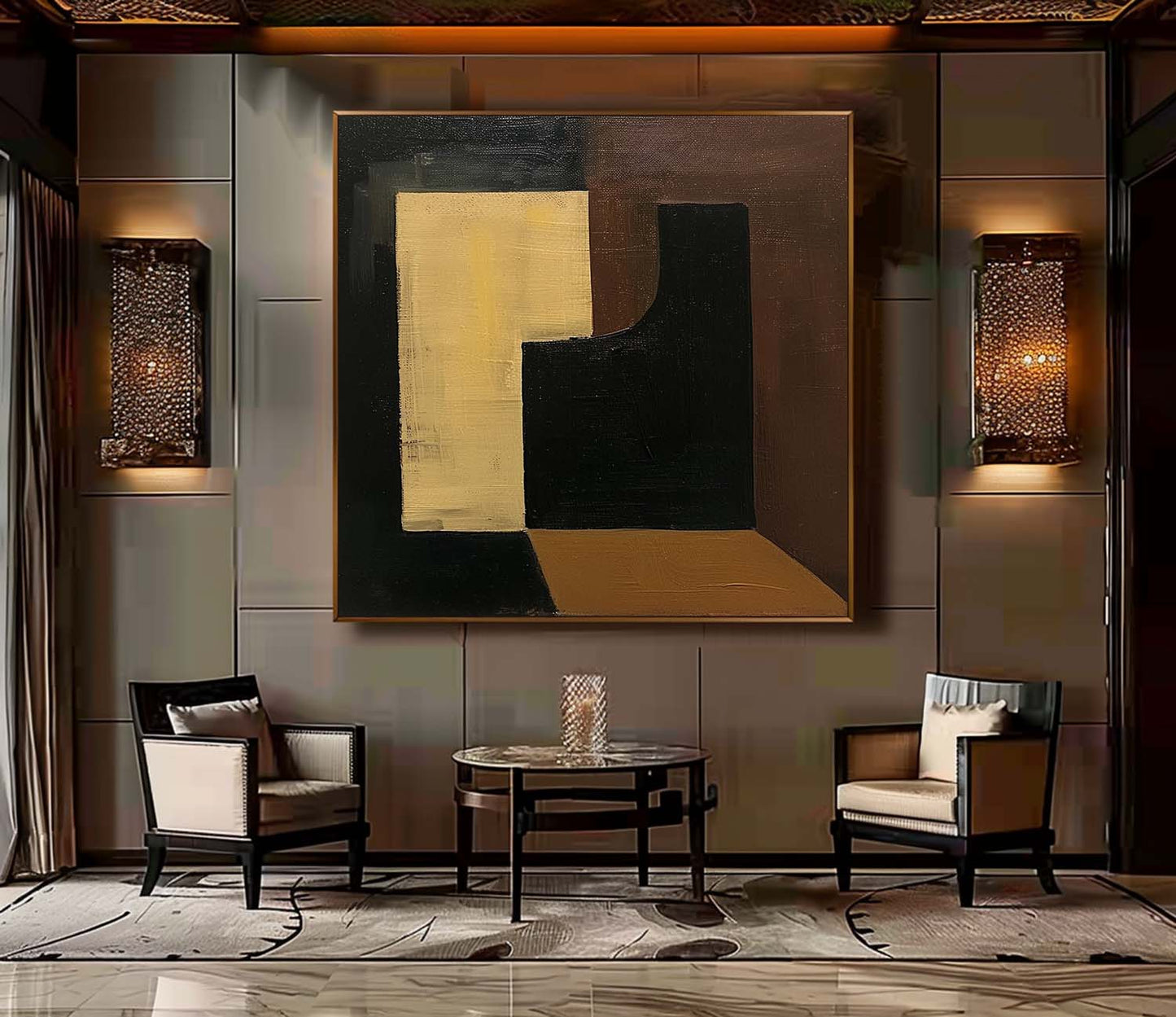 Modern Abstract Geometric Oil Painting for Contemporary Home Decor