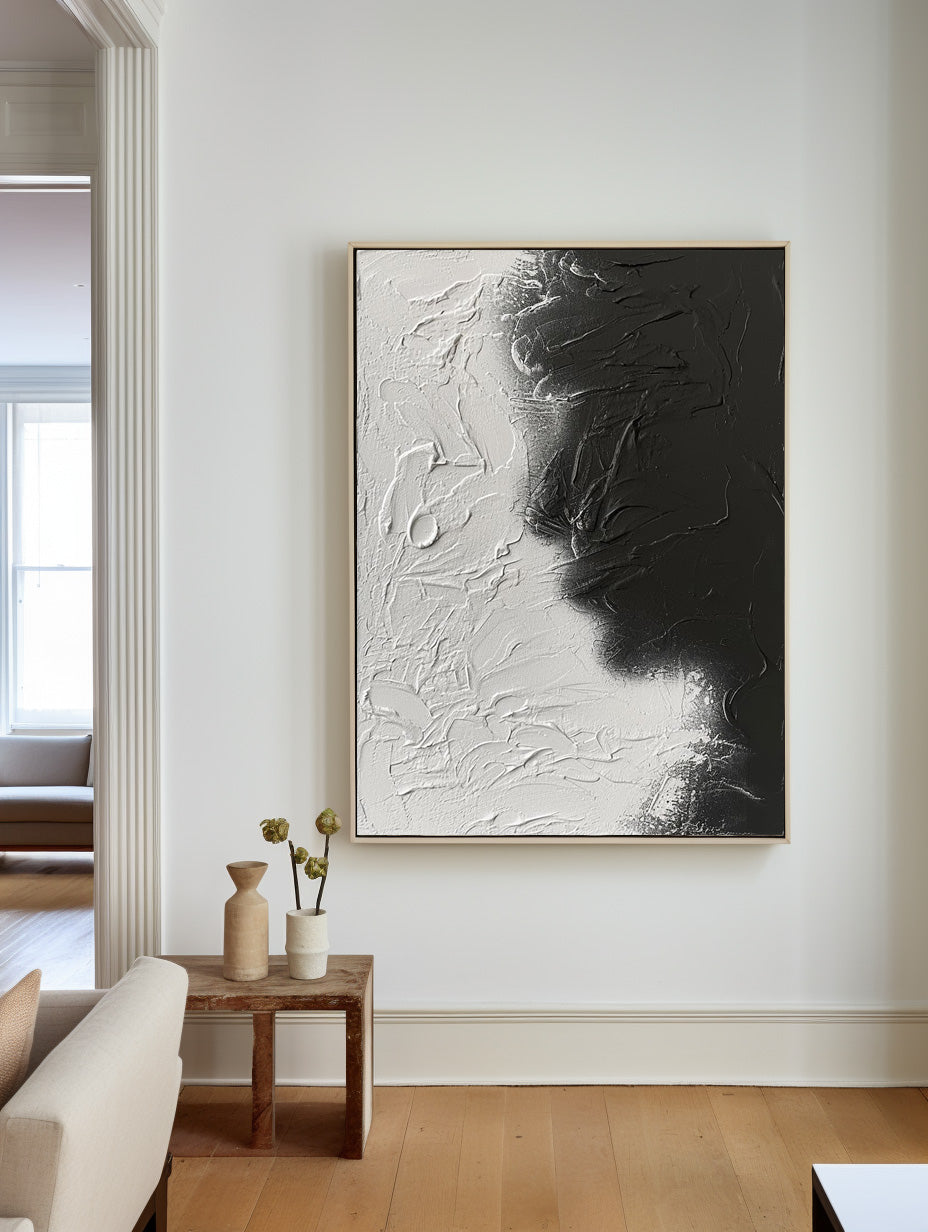 Contemporary Black and White Abstract Oil Painting for Modern Decor