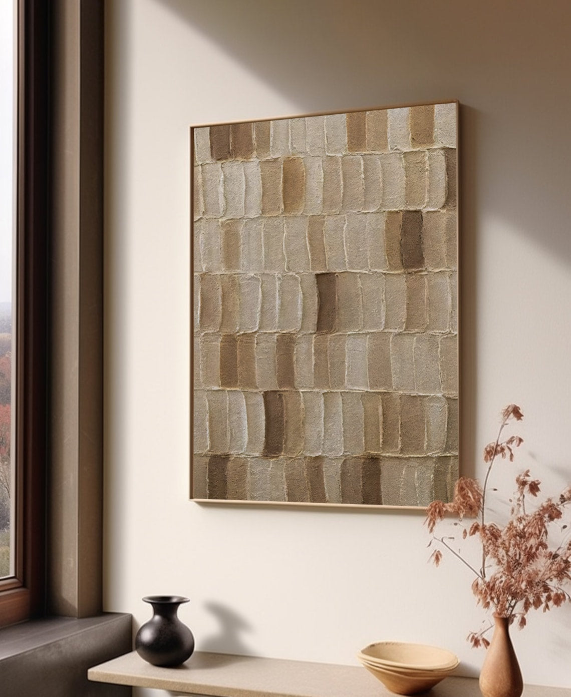 Sophisticated Neutral Palette Textured Oil Painting for Modern Home Decor