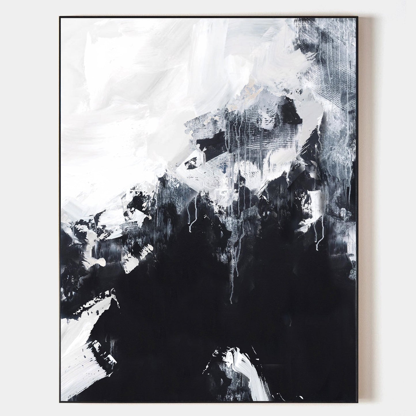 Contemporary Black and White Abstract Oil Painting for Modern Home Decor