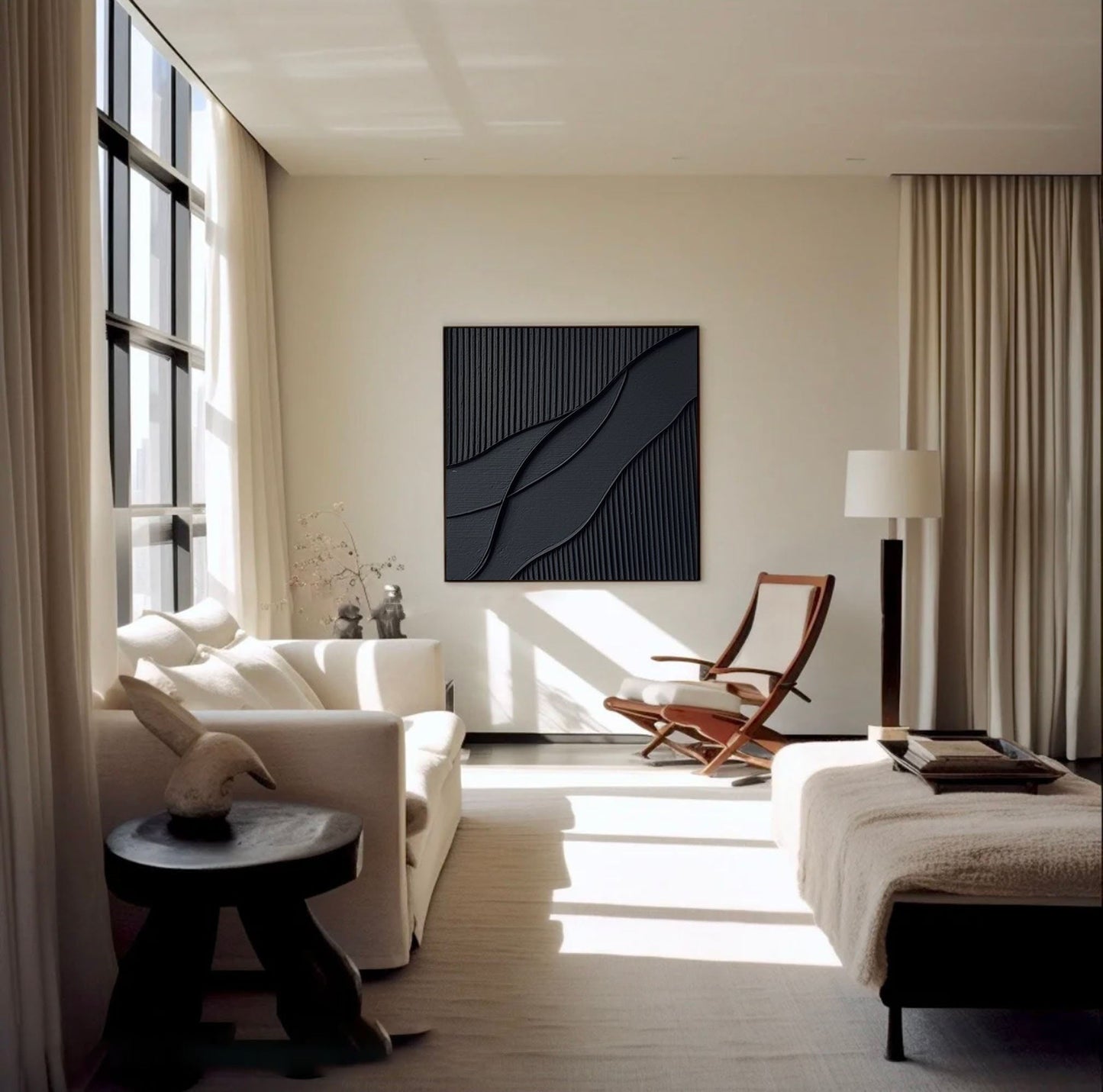 Elegant Black Waves Abstract Oil Painting for Modern Home Decor