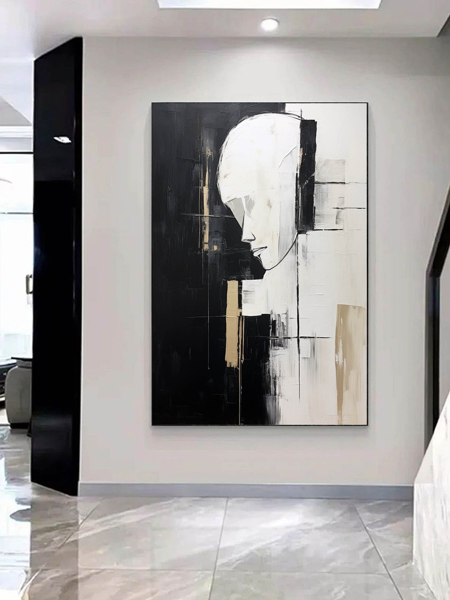 Abstract Minimalist Portrait in Black and White – Modern Wall Art for Contemporary Spaces