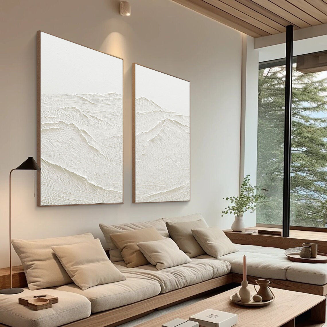 Elegant White Minimalist Abstract Art Set for Contemporary Home Decor