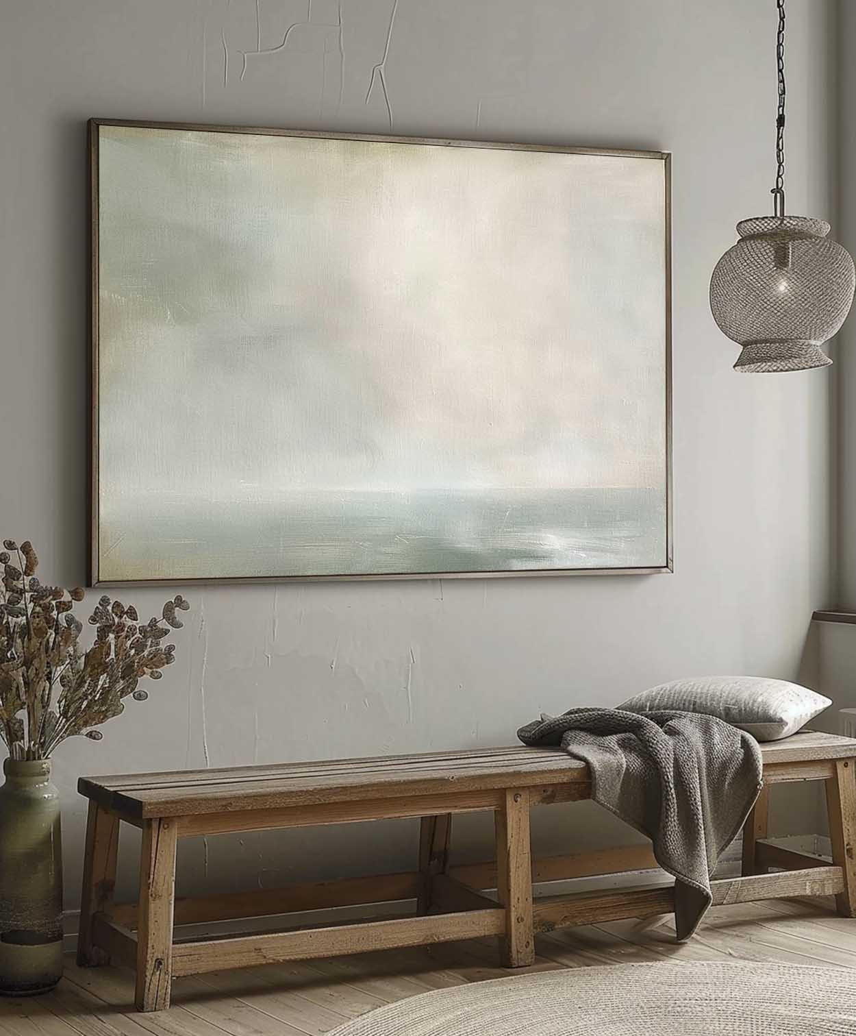 Serene Coastal Landscape Painting in Soft Hues for Tranquil Home Decor