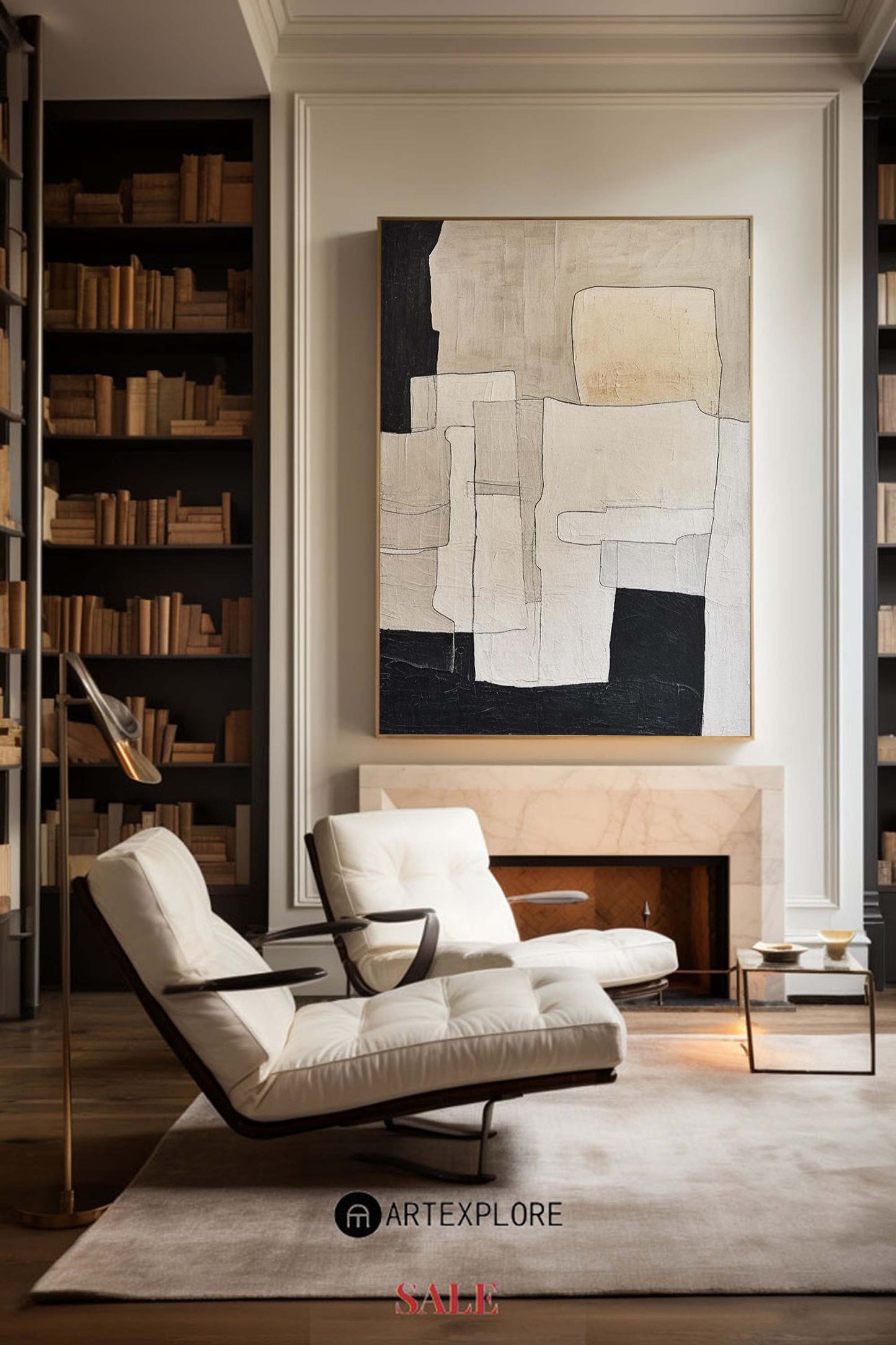 Contemporary Neutral Abstract Oil Painting for Modern Home Decor