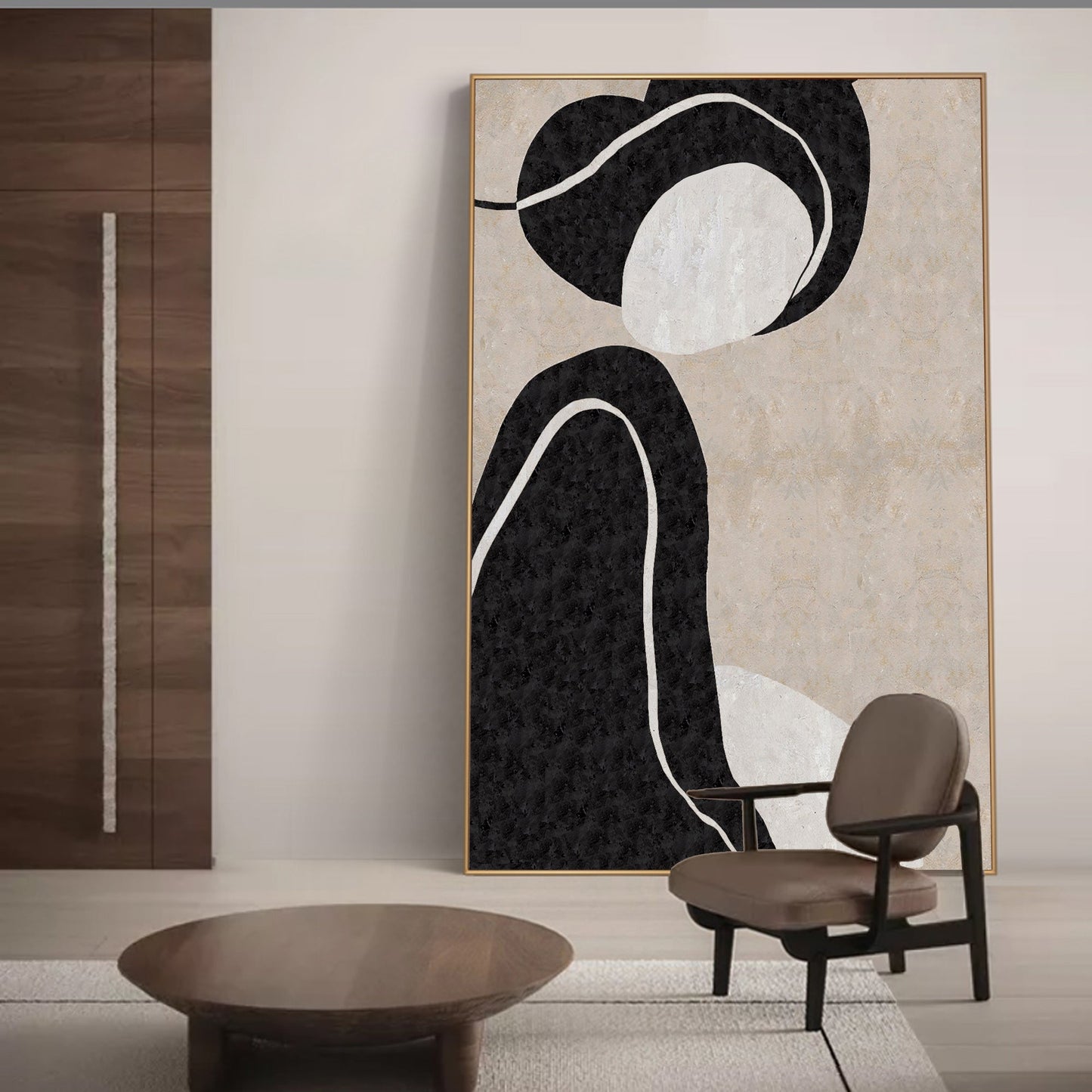Elegant Black and White Minimalist Oil Painting for Modern Home Decor
