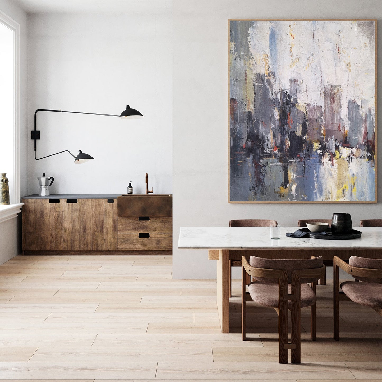 Contemporary Urban Abstract Oil Painting for Modern Home Decor