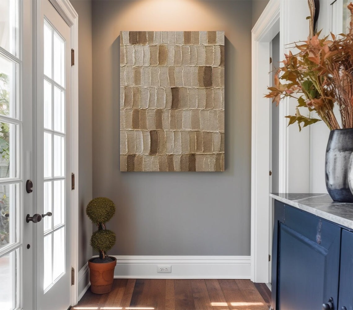 Sophisticated Neutral Palette Textured Oil Painting for Modern Home Decor