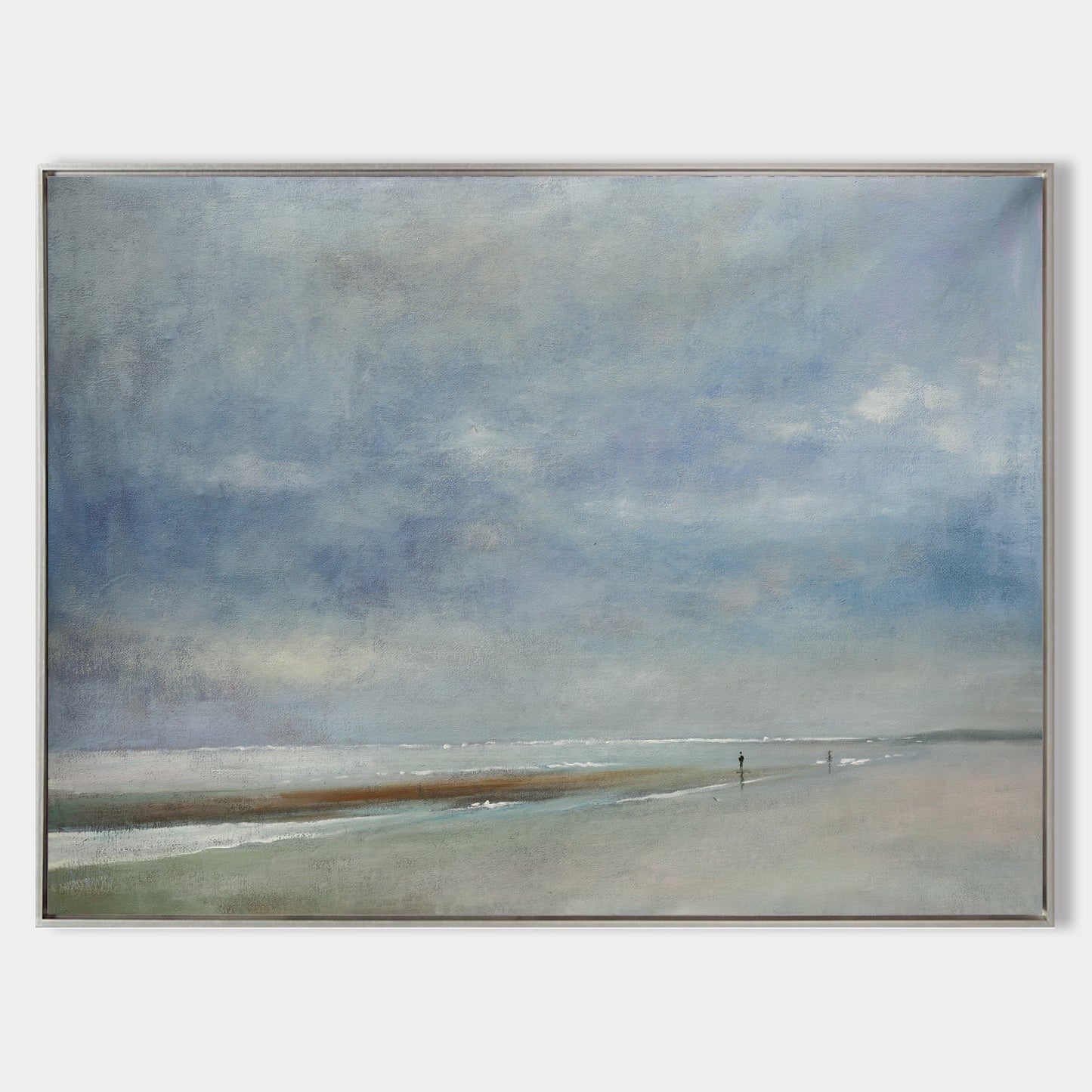 Serene Coastal Landscape Oil Painting - Tranquil Beach and Cloudy Sky Artwork