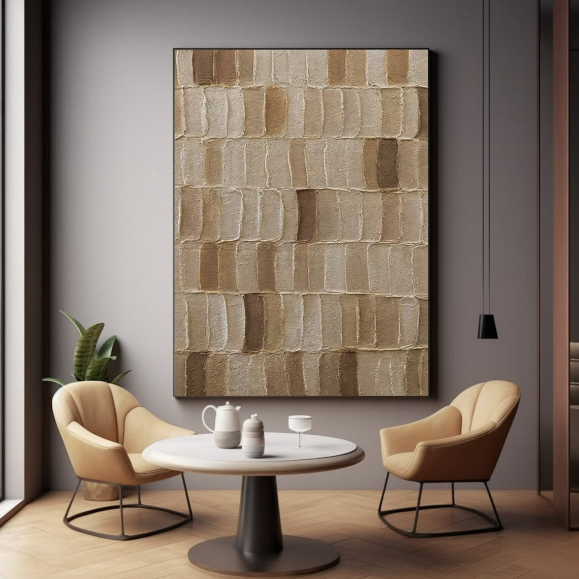 Sophisticated Neutral Palette Textured Oil Painting for Modern Home Decor