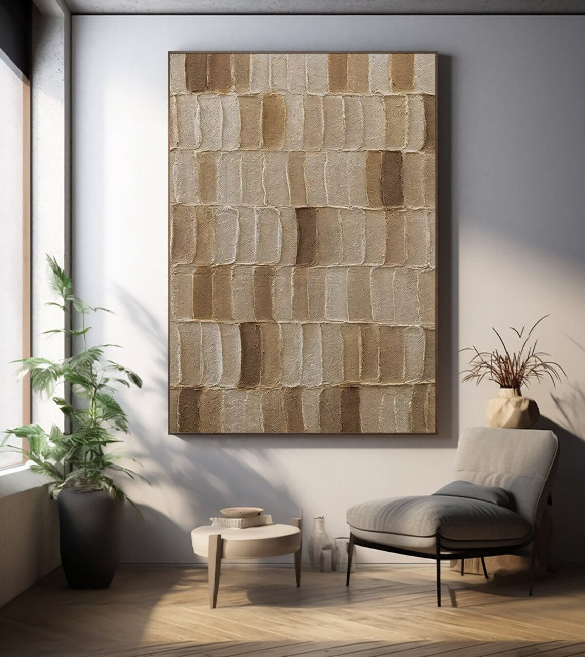 Sophisticated Neutral Palette Textured Oil Painting for Modern Home Decor