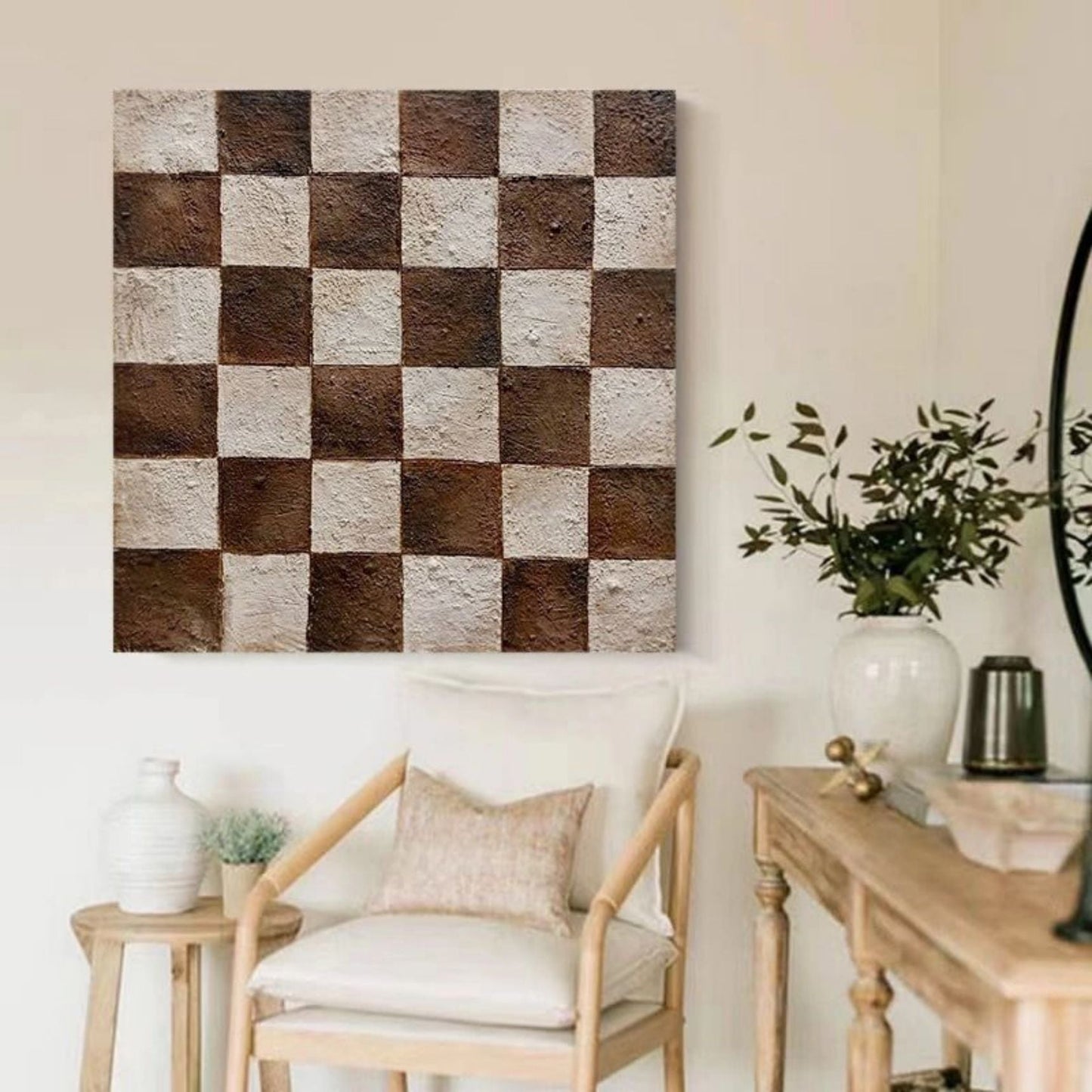 Abstract Wabi-Sabi Oil Painting in Earthy Tones for Unique Home Decor