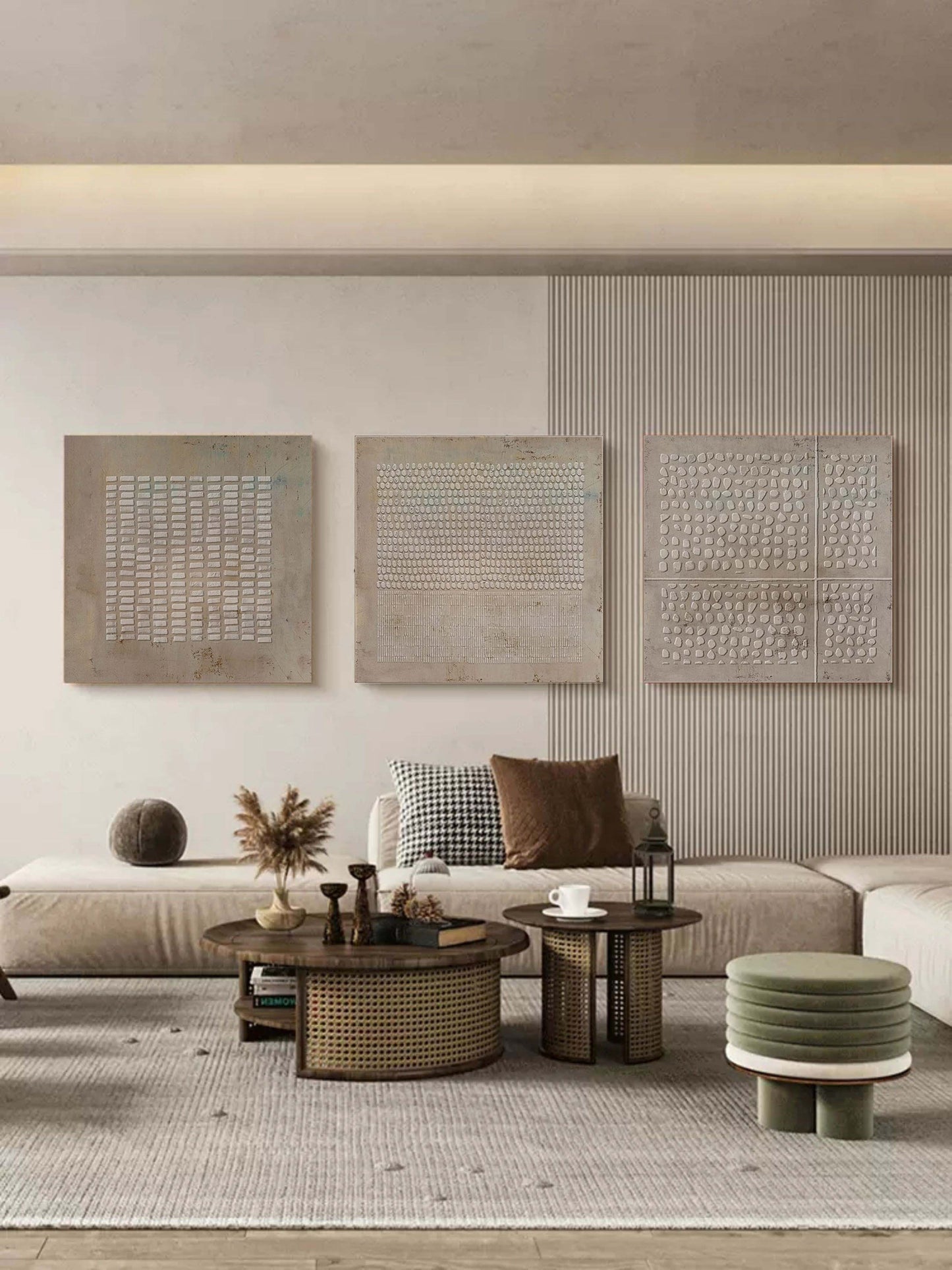 Contemporary Abstract Oil Painting Triptych for Modern Home Decor
