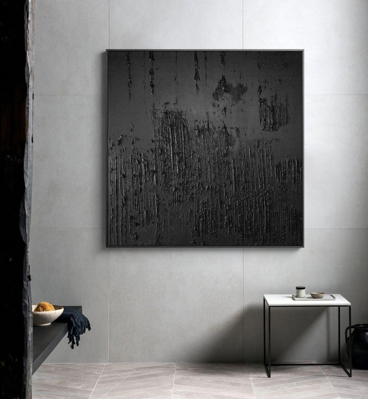 Elegant Black Minimalist Abstract Oil Painting for Modern Home Decor