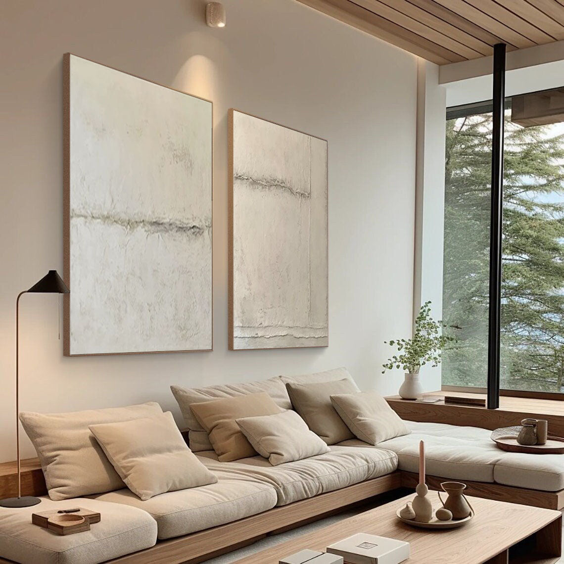 Beige and Grey Modern Abstract Art Set for Contemporary Home Décor