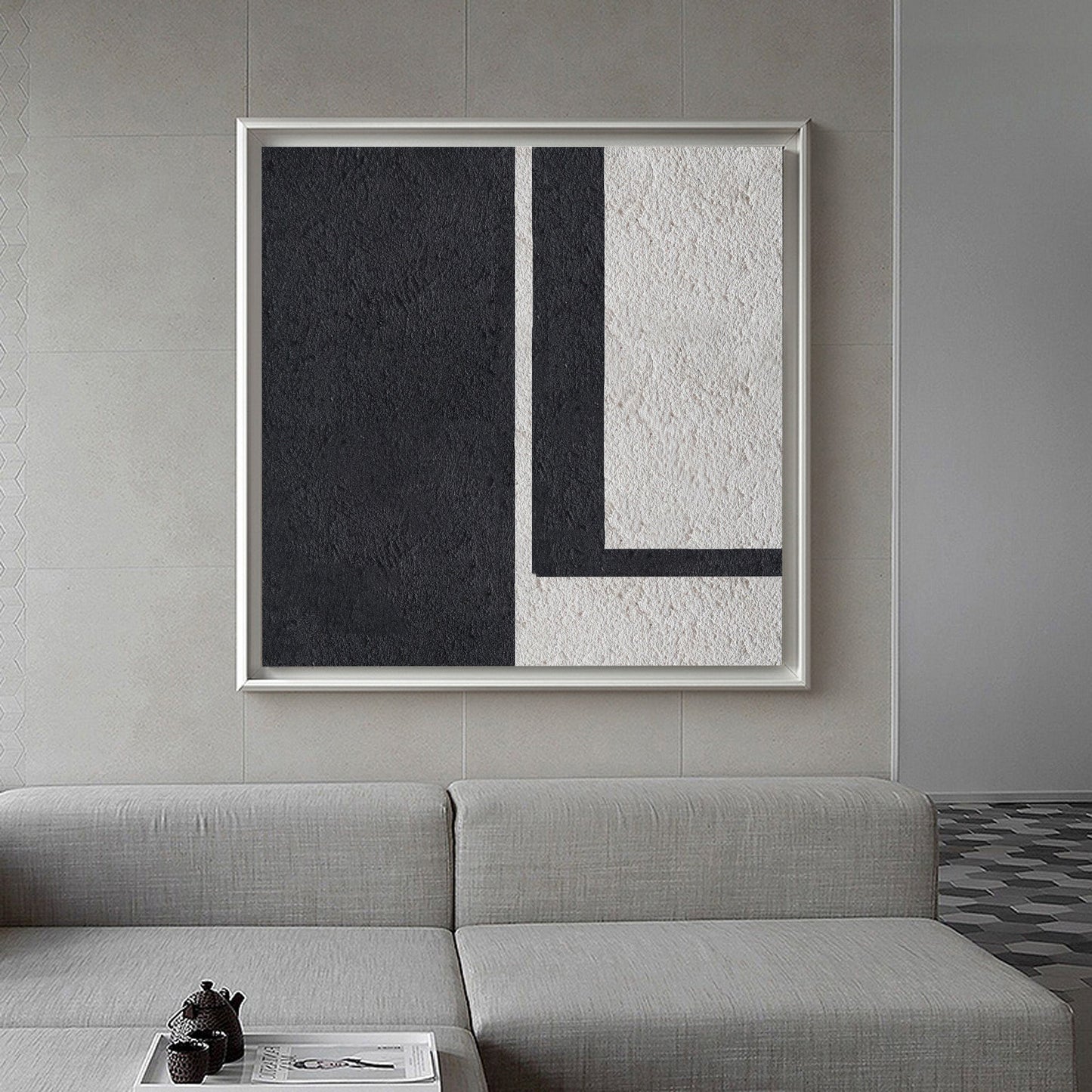 Contemporary Black and White Minimalist Oil Painting for Modern Decor