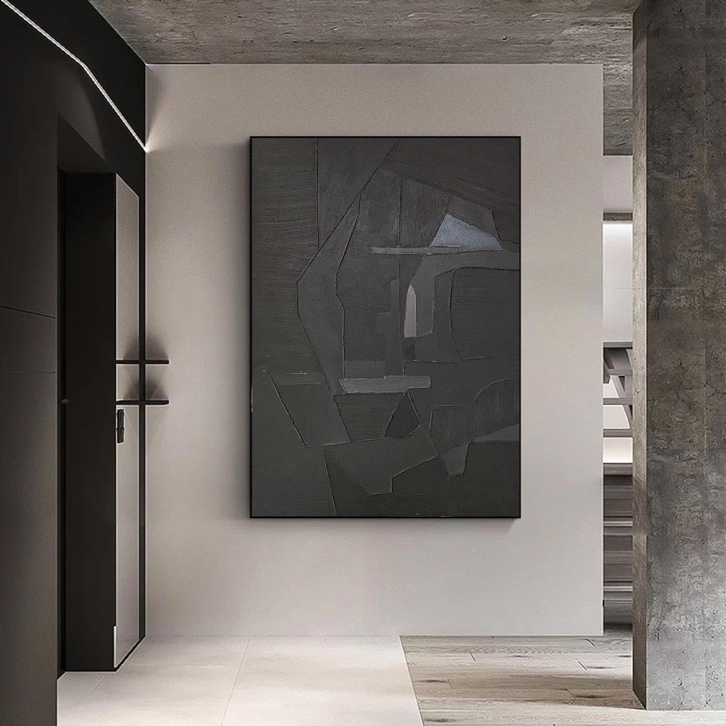 Contemporary Black Abstract Oil Painting for Modern Minimalist Home Décor
