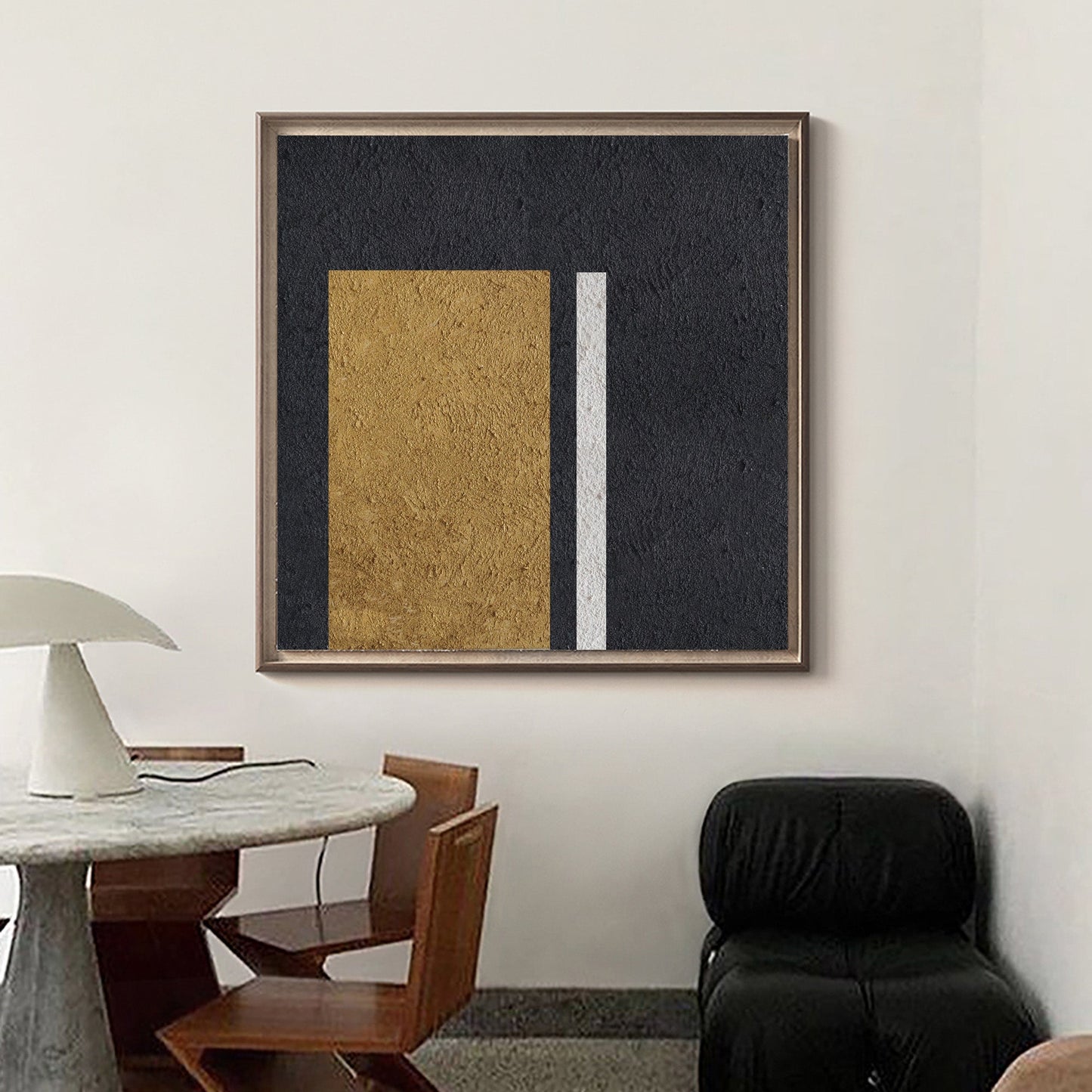 Elegant Black Gold White Minimalist Oil Painting for Modern Home Decor