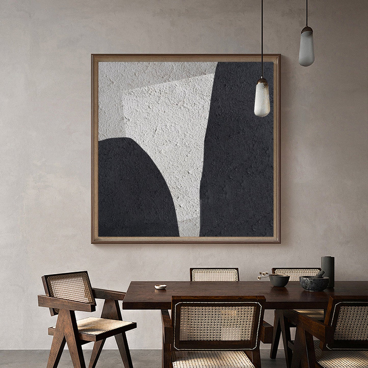Modern Black and White Minimalist Oil Painting for Elegant Home Decor