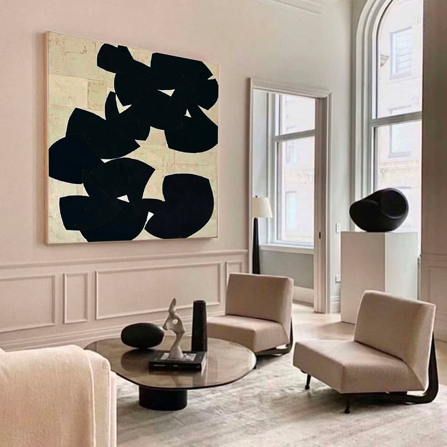 Modern Minimalist Black Abstract Oil Painting for Contemporary Home Decor