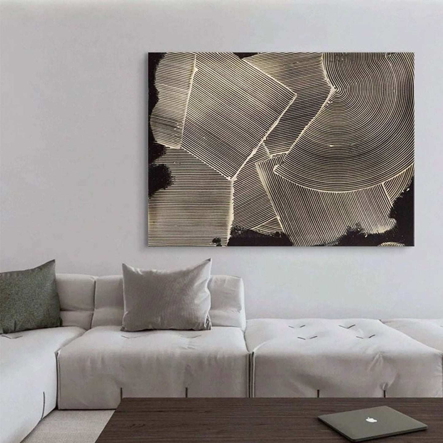 Geometric Black and White Oil Painting for Modern Wall Decor