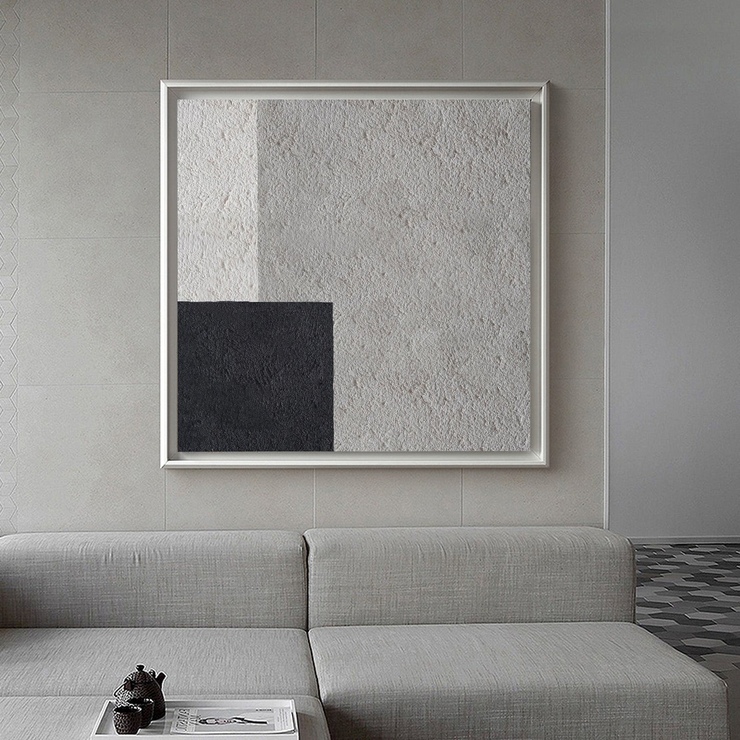 Modern Black and White Minimalist Oil Painting for Contemporary Home Decor