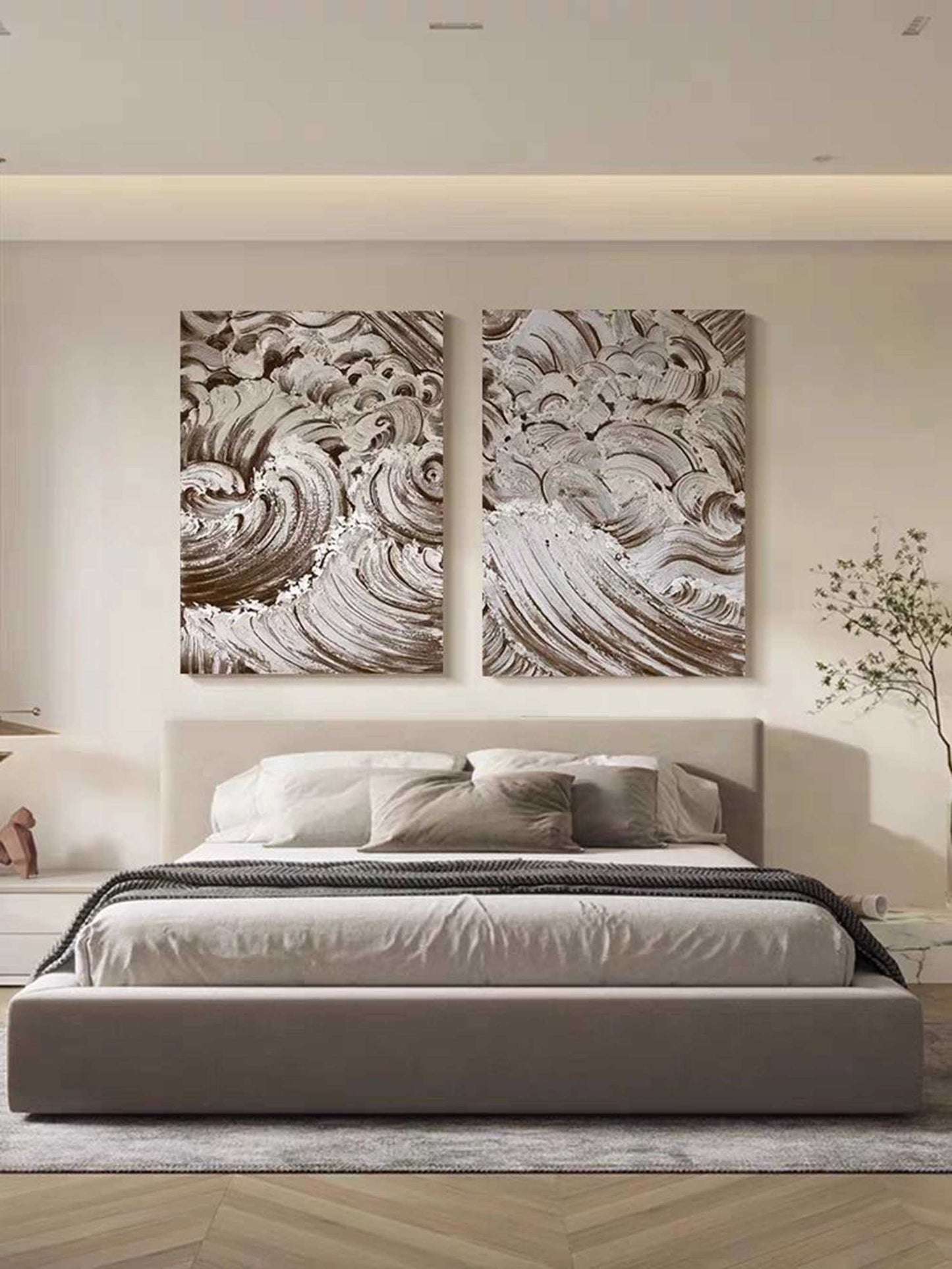 Dynamic Abstract Wave Oil Painting Duo for Modern Home Decor