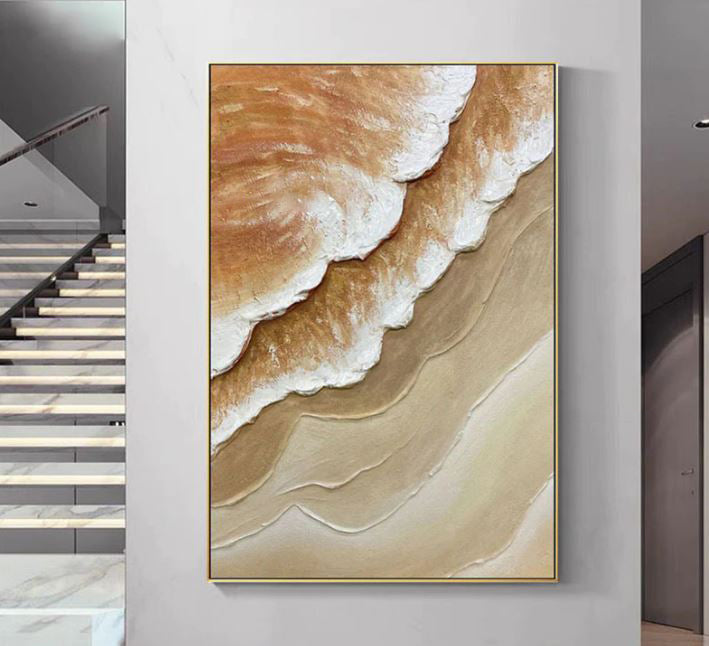 Coastal Serenity: Abstract Oil Painting of Gentle Waves and Soft Earth Tones