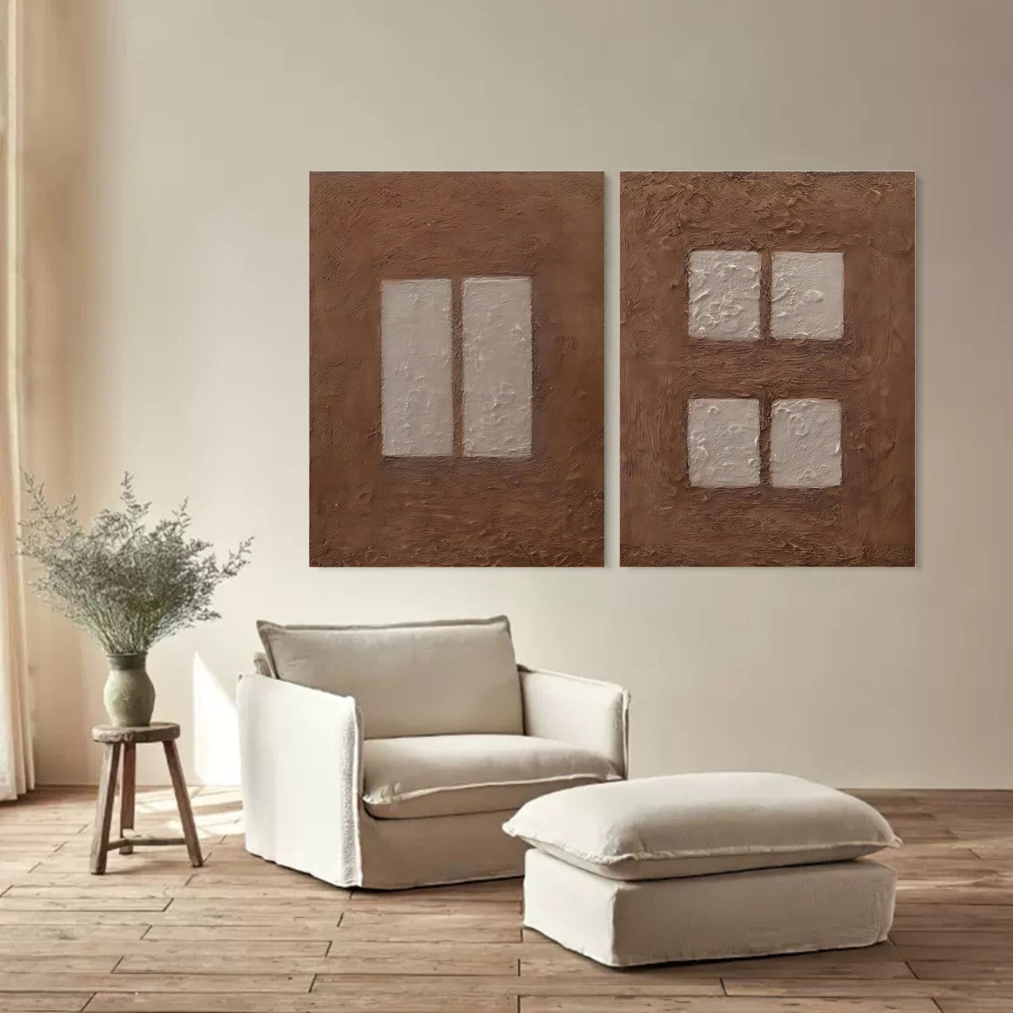 Contemporary Abstract Oil Painting Duo for Modern Home Décor