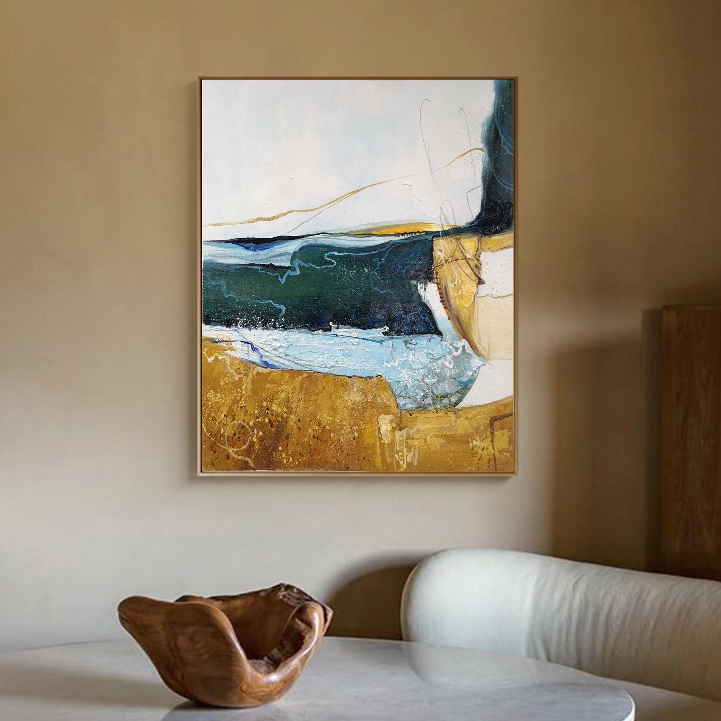 Calm Waters: Vibrant Abstract Landscape Oil Painting for Modern Decor