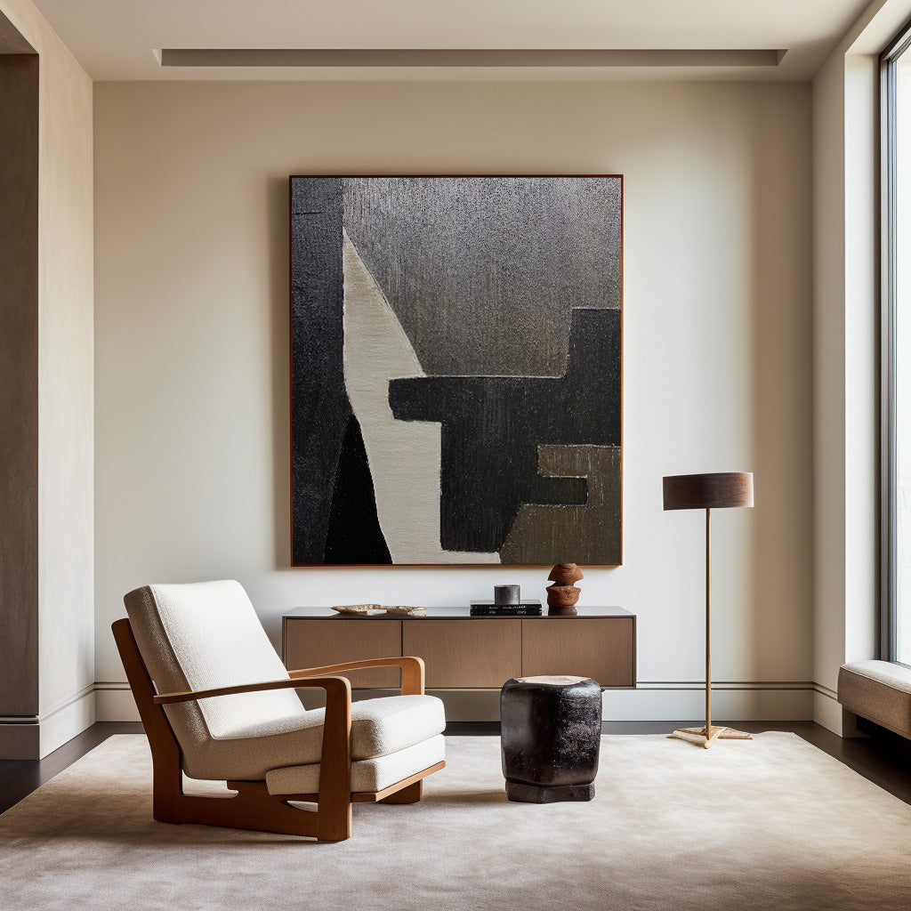 Contemporary Black and Brown Abstract Oil Painting for Modern Home Decor