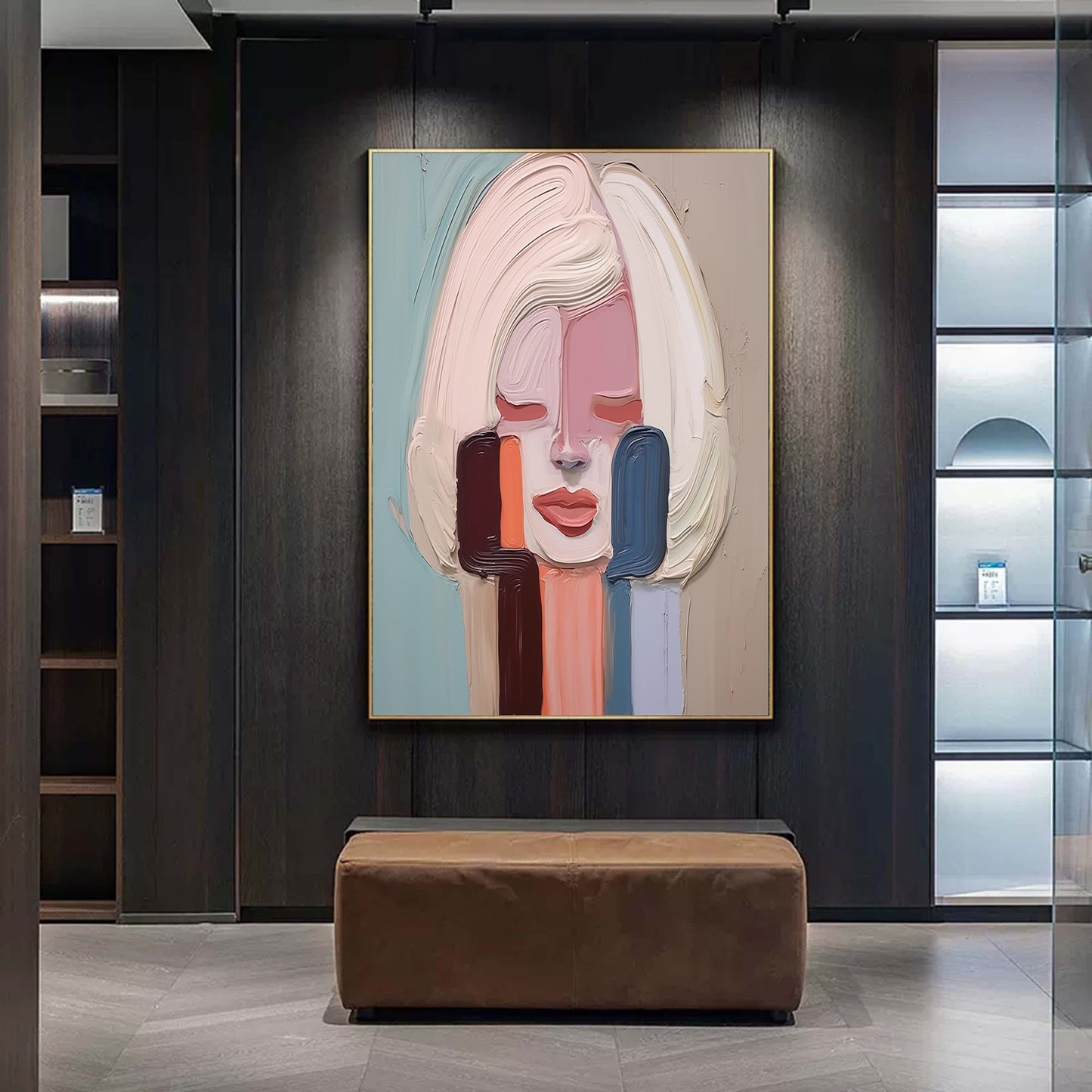 Contemporary Abstract Oil Painting of a Serene Woman with Soft Pastel Colors