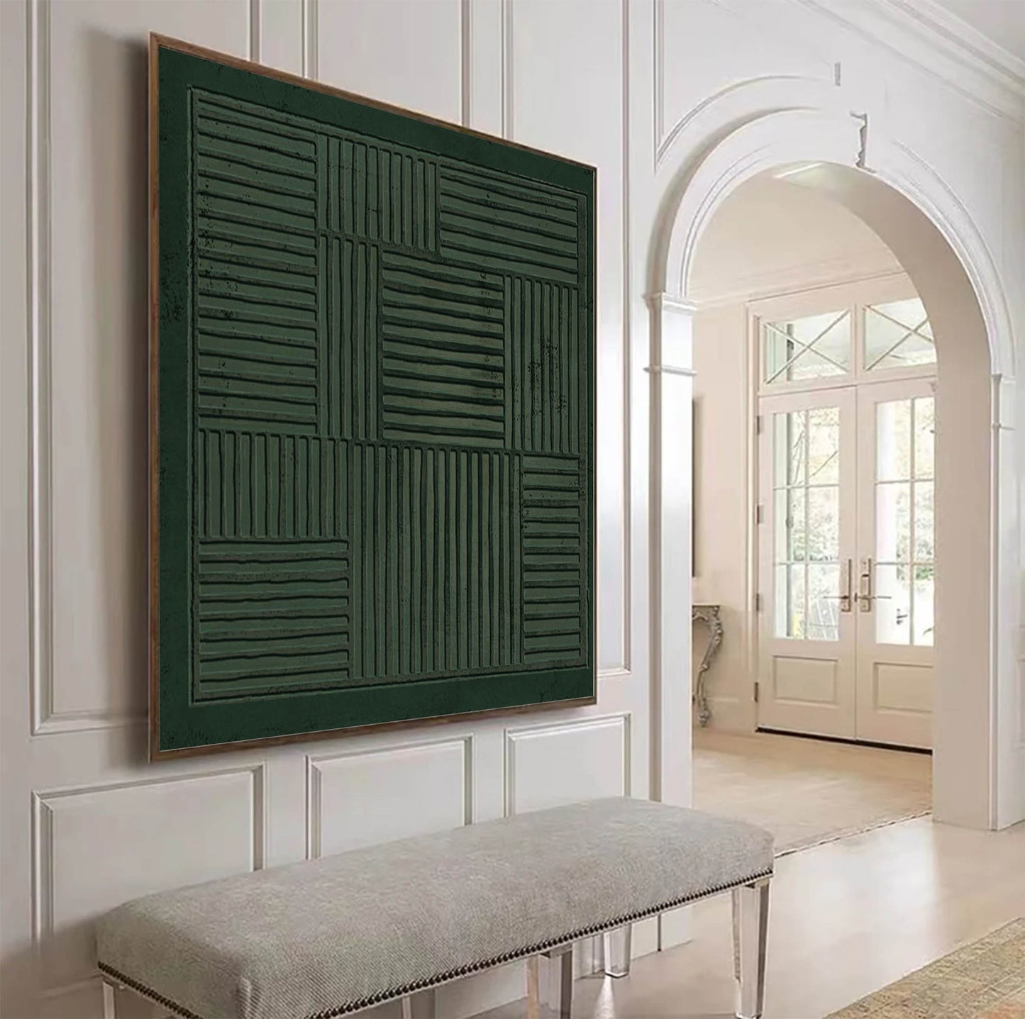 Abstract Green Minimalist Oil Painting for Modern Home Decor