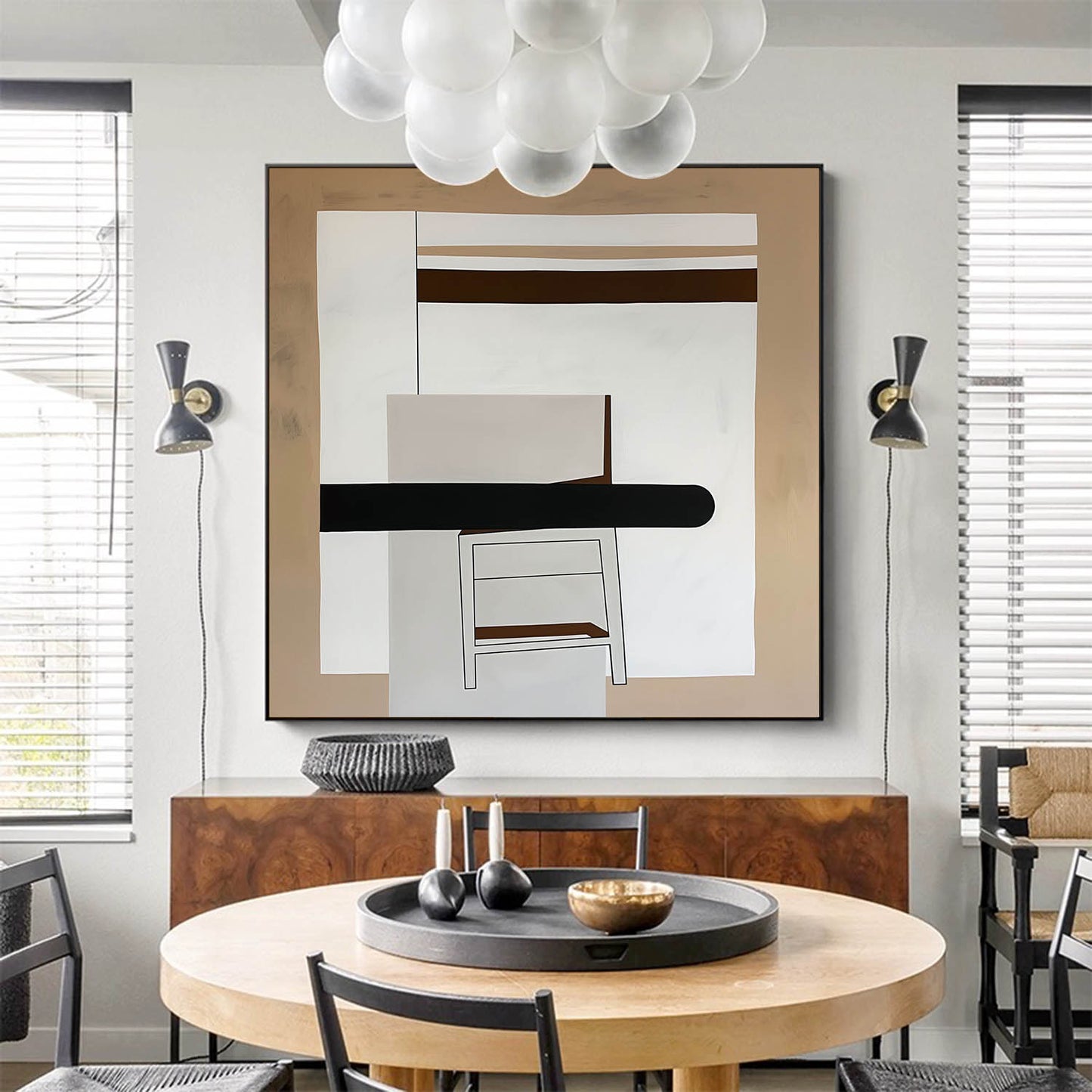 Contemporary Abstract Wall Art with Geometric Shapes and Earthy Tones