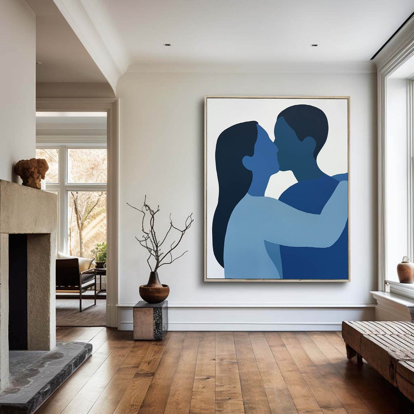Blue Emotion: Modern Abstract Couple's Portrait Oil Painting