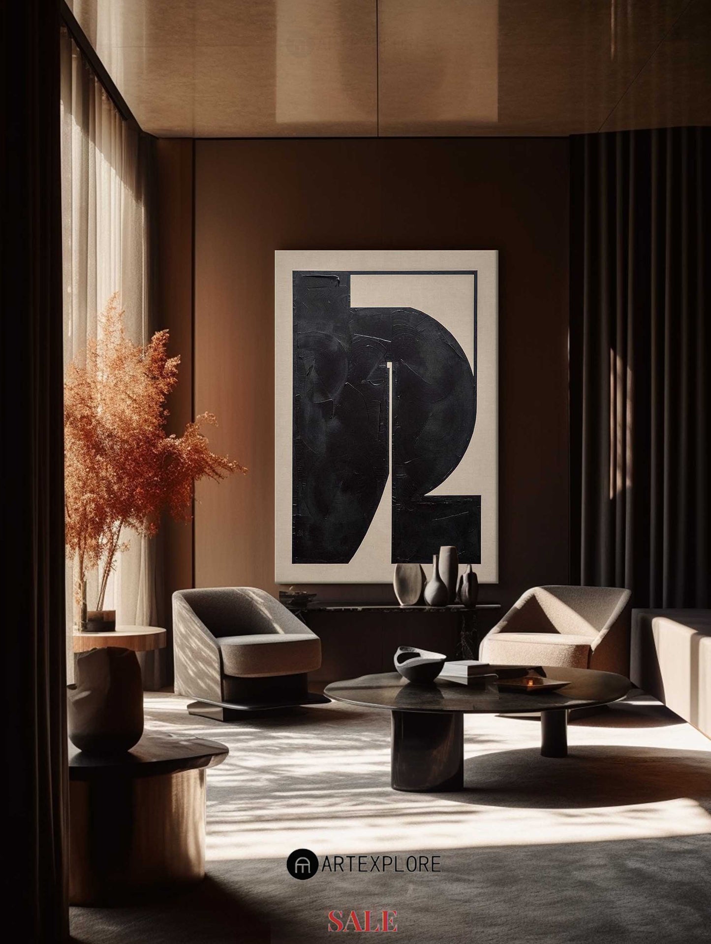 Contemporary Black Abstract Oil Painting for Modern Home Decor