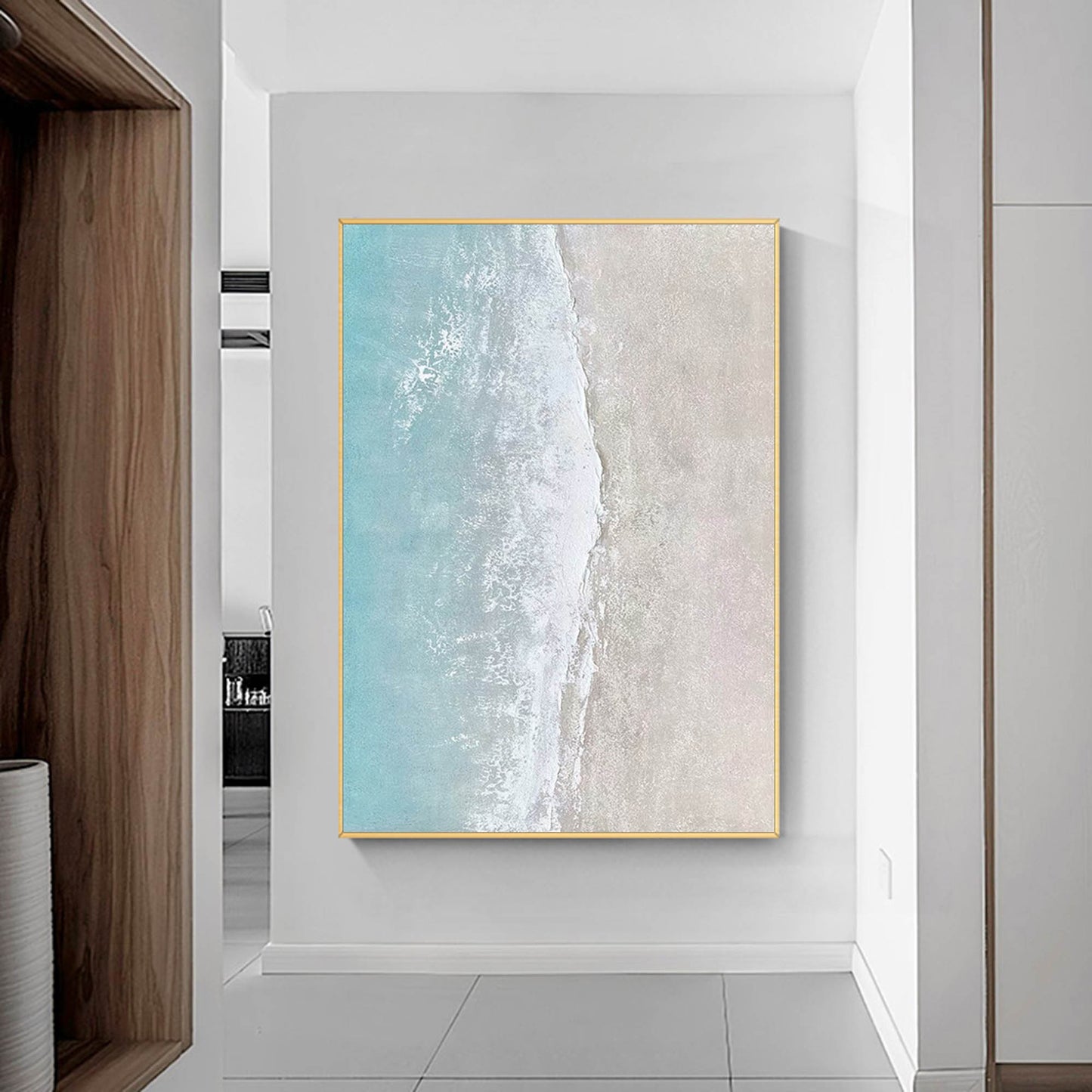 Serene Ocean Breeze: Tranquil Beach Oil Painting for Coastal Home Décor