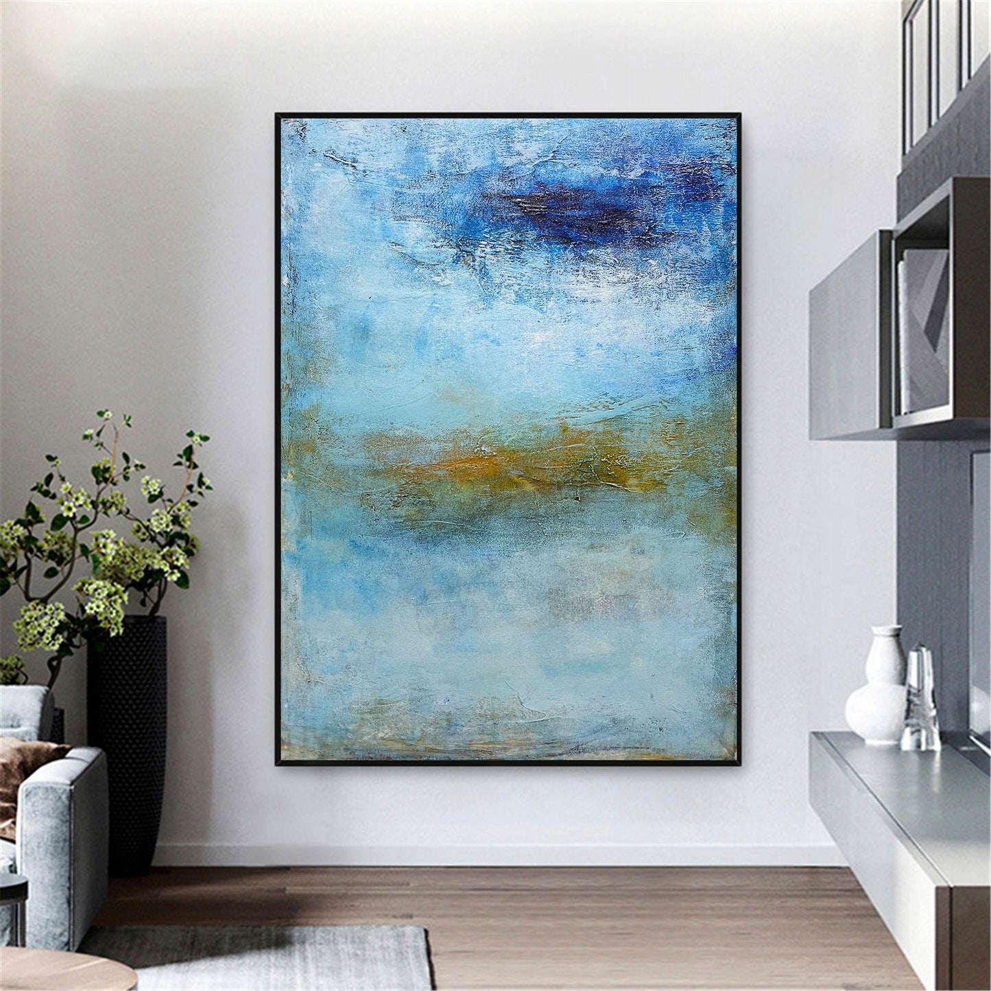 Serene Coastal Wave Oil Painting - Tranquil Ocean Abstract Art for Nautical Decor