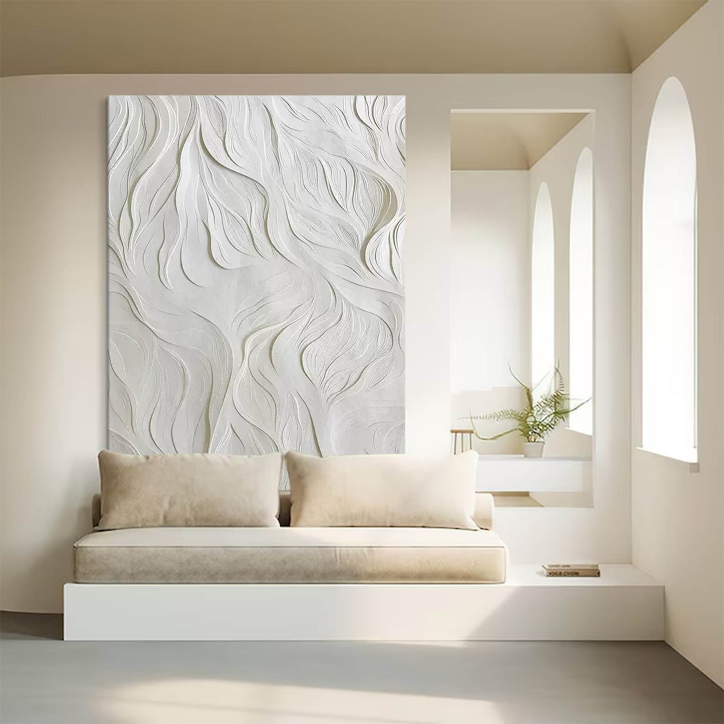 Elegant Minimalist Oil Painting with Textured Waves for Modern Decor