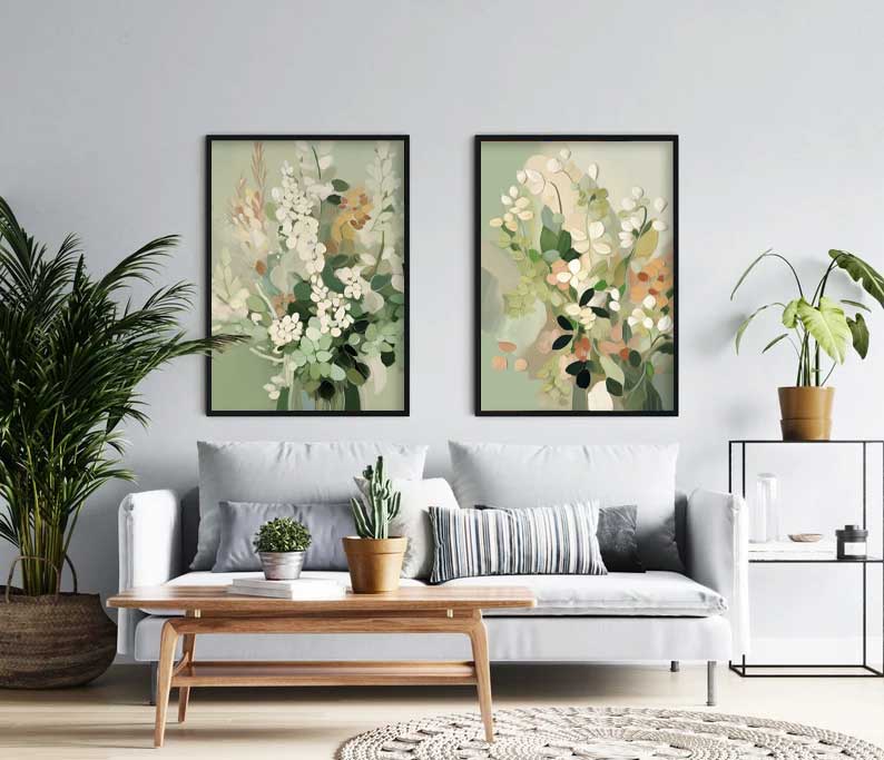 Elegant Green Floral Oil Painting for Home and Office Décor