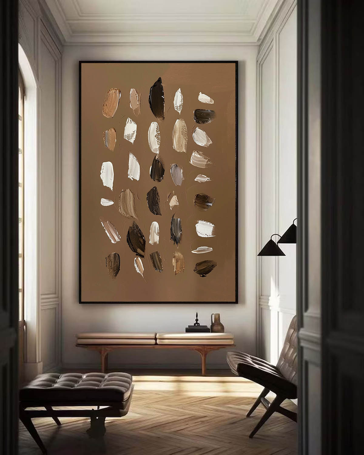 Contemporary Vintage Abstract Oil Painting in Warm Earth Tones