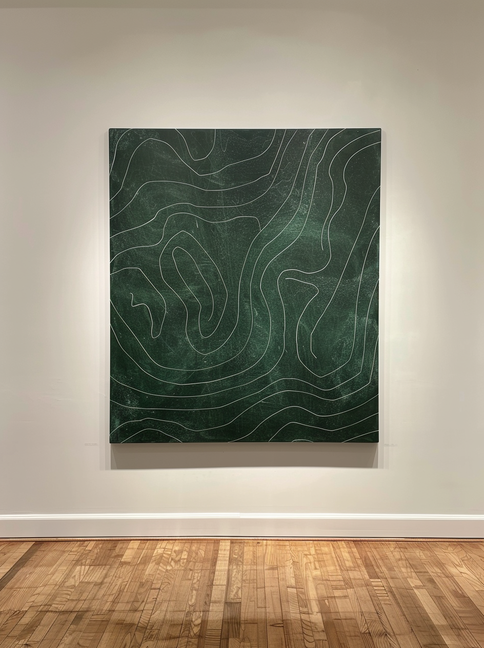 Contemporary Green Abstract Oil Painting with Dynamic Line Work