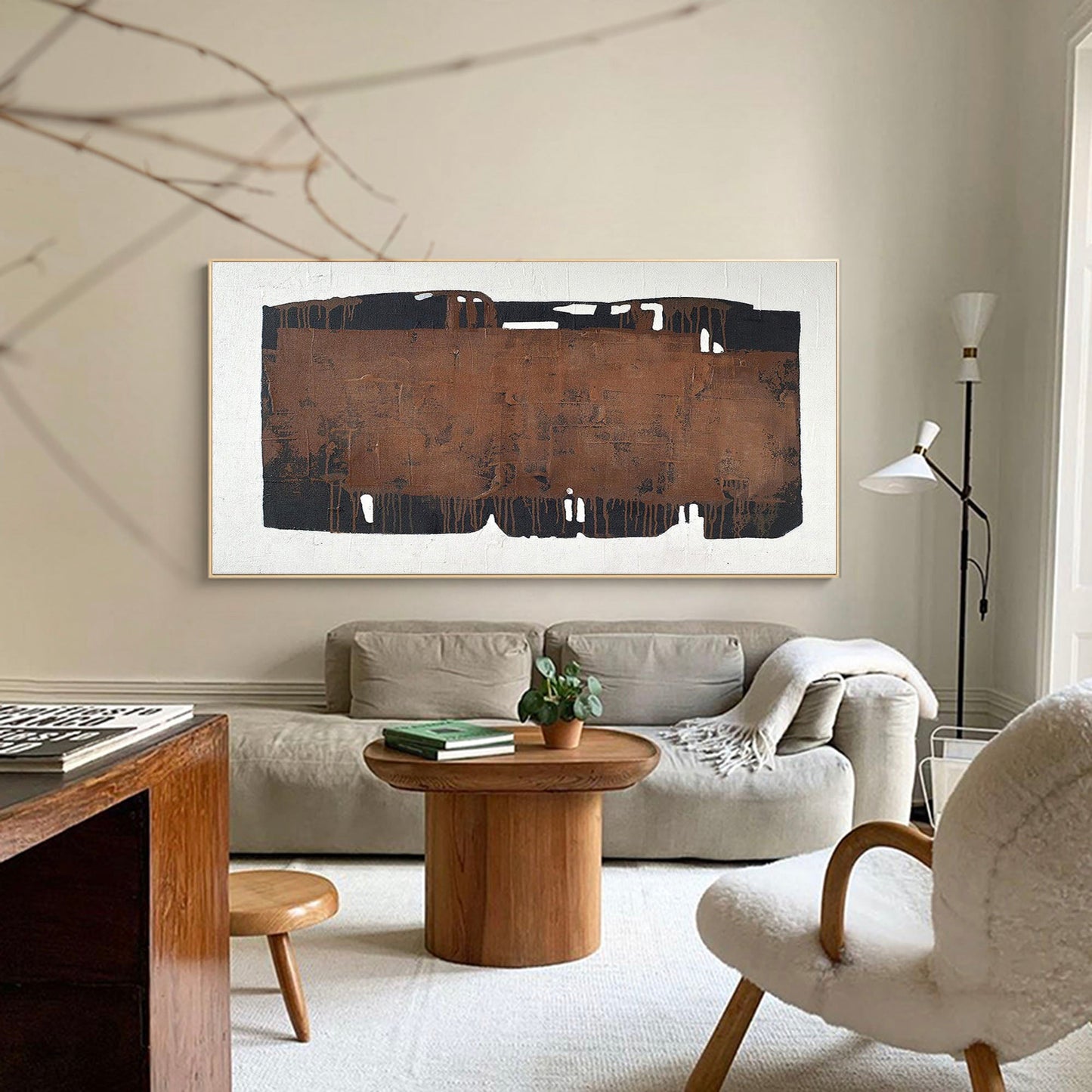 Wabi-Sabi Minimalist Oil Painting on Canvas for Modern Home Décor