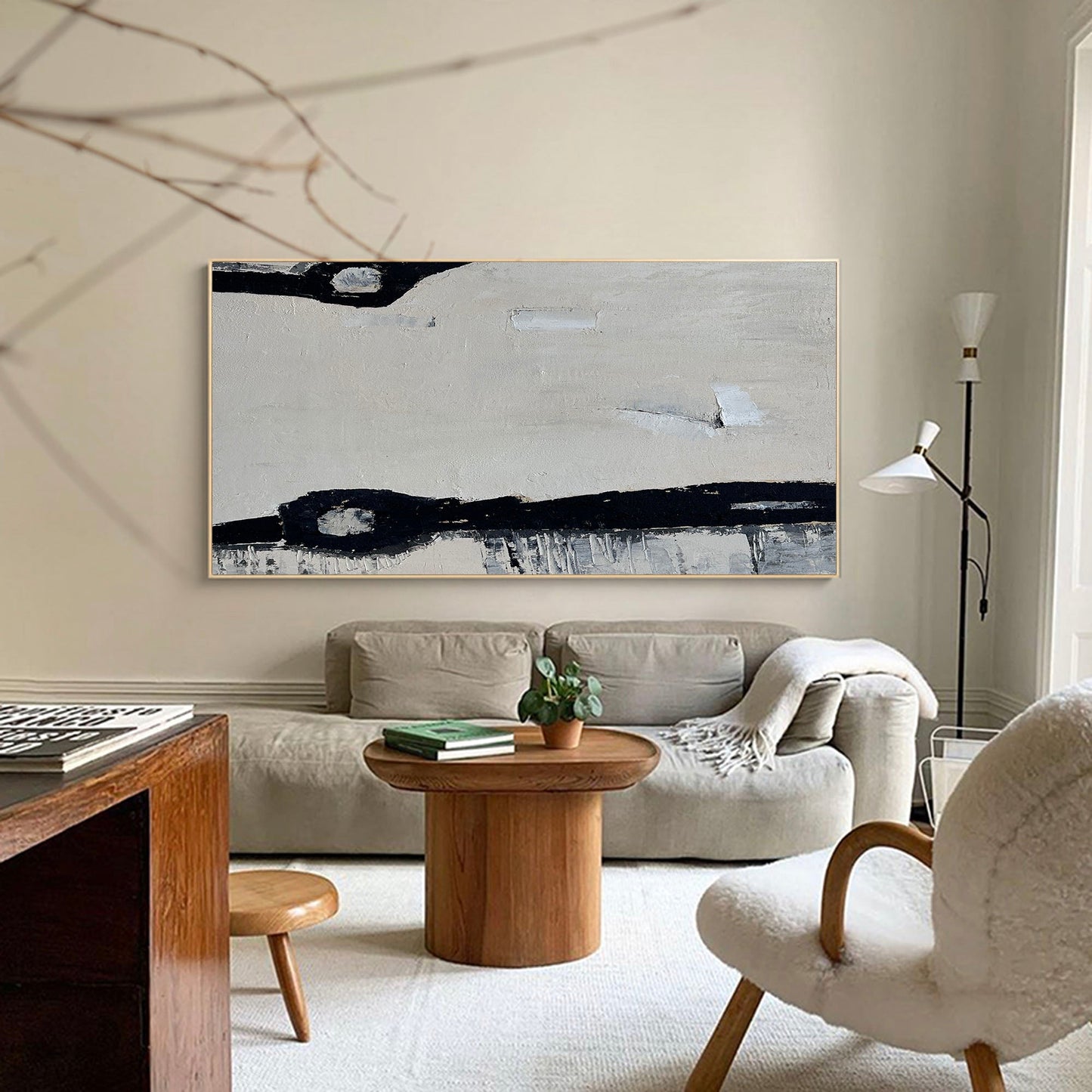 Contemporary Black and White Abstract Oil Painting for Modern Home Decor